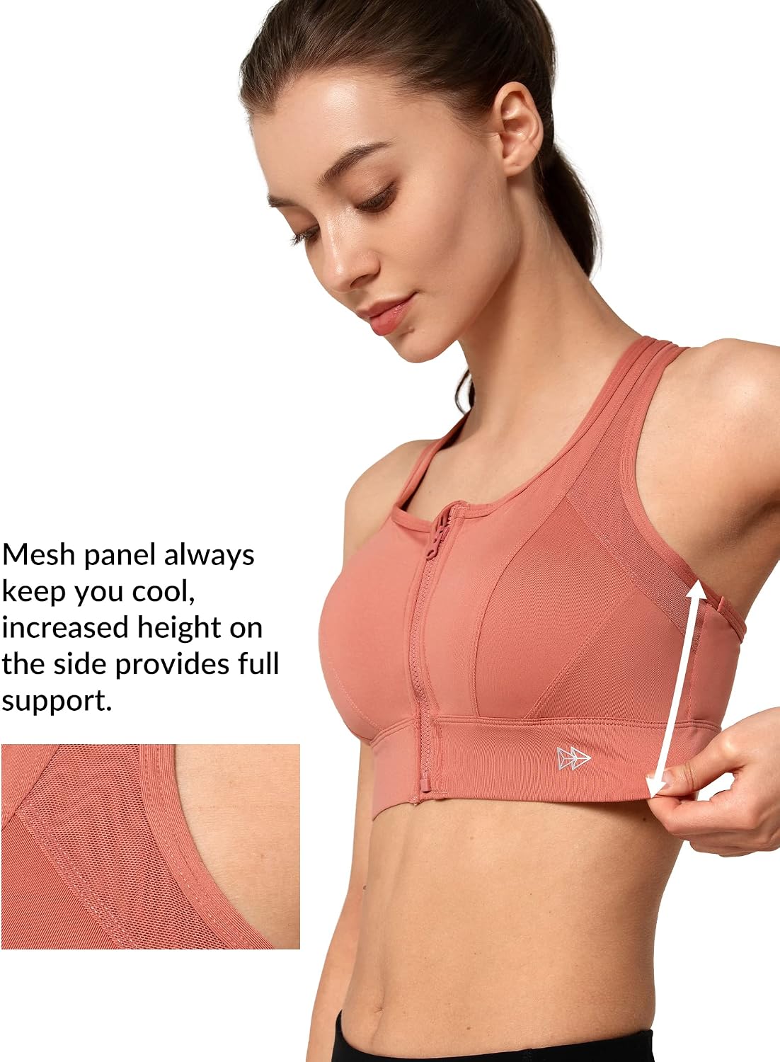 Detalle 2 de Yvette High Impact Zip Front Sports Bra with Mesh Racerback Support (Front Closure)