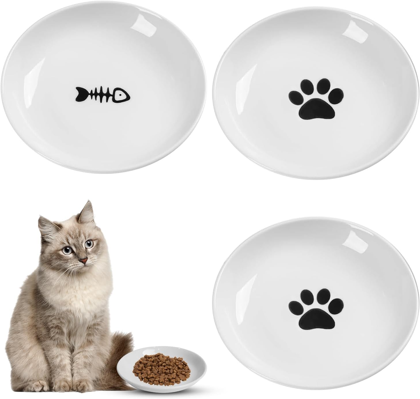 Detalle de 3 Stück Keramik Futternapf Katze, flach