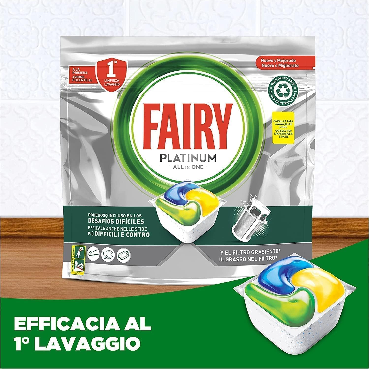 Thumbnail 4 de FAIRY Platinum capsule detersivo per lavastoviglie con sistema di prelavaggio integrato (126 capsule) Limone