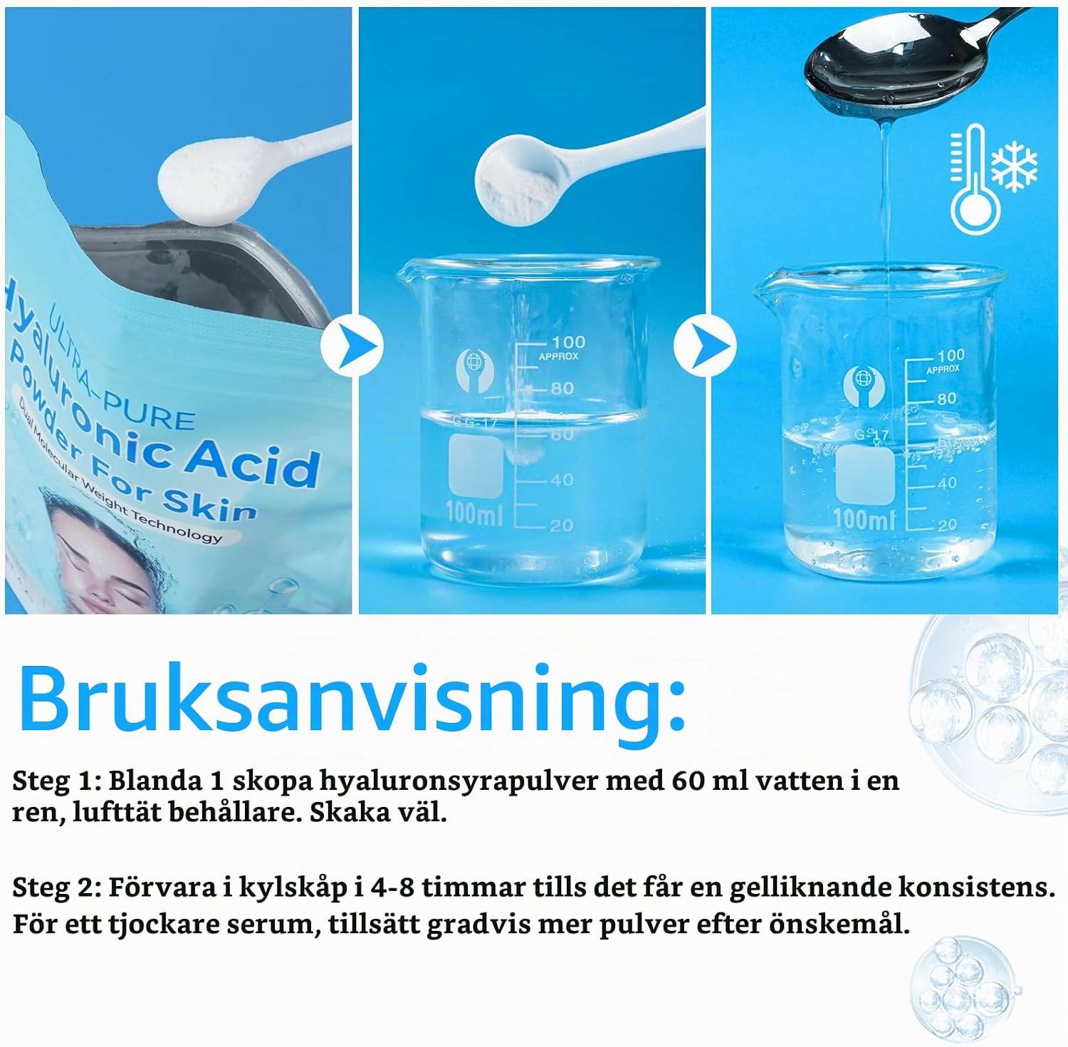 Detalle de OEDPMFYL hyaluronsyrapulver för hudvård, parfymfritt, 120 g