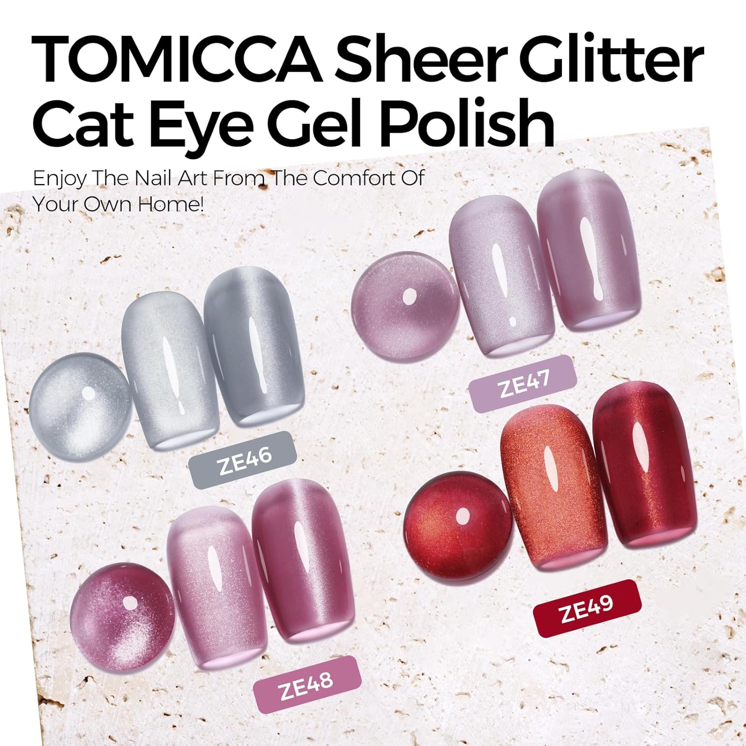 Thumbnail 1 de TOMICCA Cat Eyes UV Nagellack Set mit Magnet – 4 Farben Burgund Rot Hellviolett Silber Glitzer (8 ml)