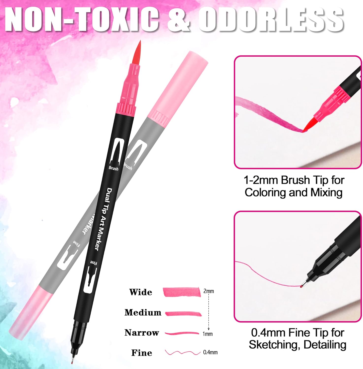 Thumbnail 1 de Wonsar Dual Brush Pen Set (24 Farben) mit Fineliner & Pinselspitze – für Bullet Journal, Handlettering & Aquarell-Effekte