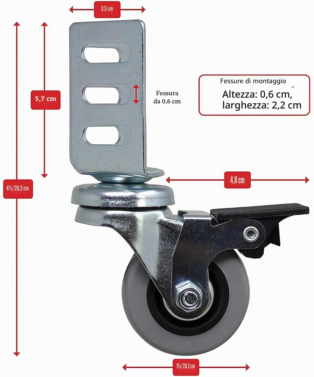 Detalle 2 de Shepherd Hardware 8126E - Rotelle ad angolo girevoli in gomma termoplastica grigia con freno, set da 4