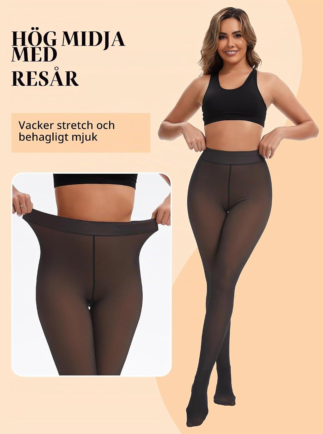 Detalle 2 de ZFSOCK termiska strumpbyxor för kvinnor, fleecefodrade med hög midja, M–XL