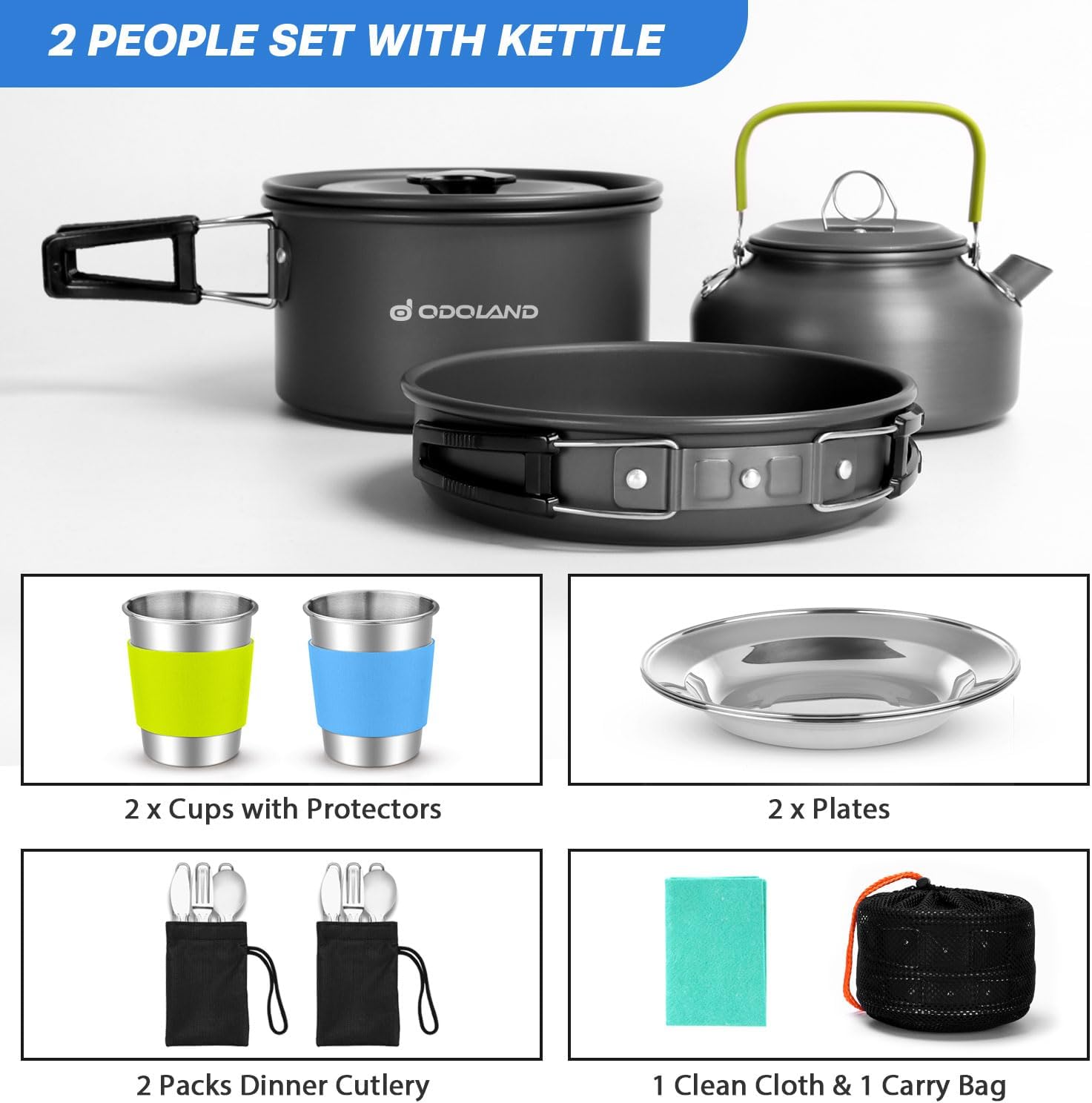 Thumbnail 1 de Odoland Camping Geschirr-Set mit Antihaft Topf und Pfanne – 17-teiliges Outdoor-Kochset aus Edelstahl
