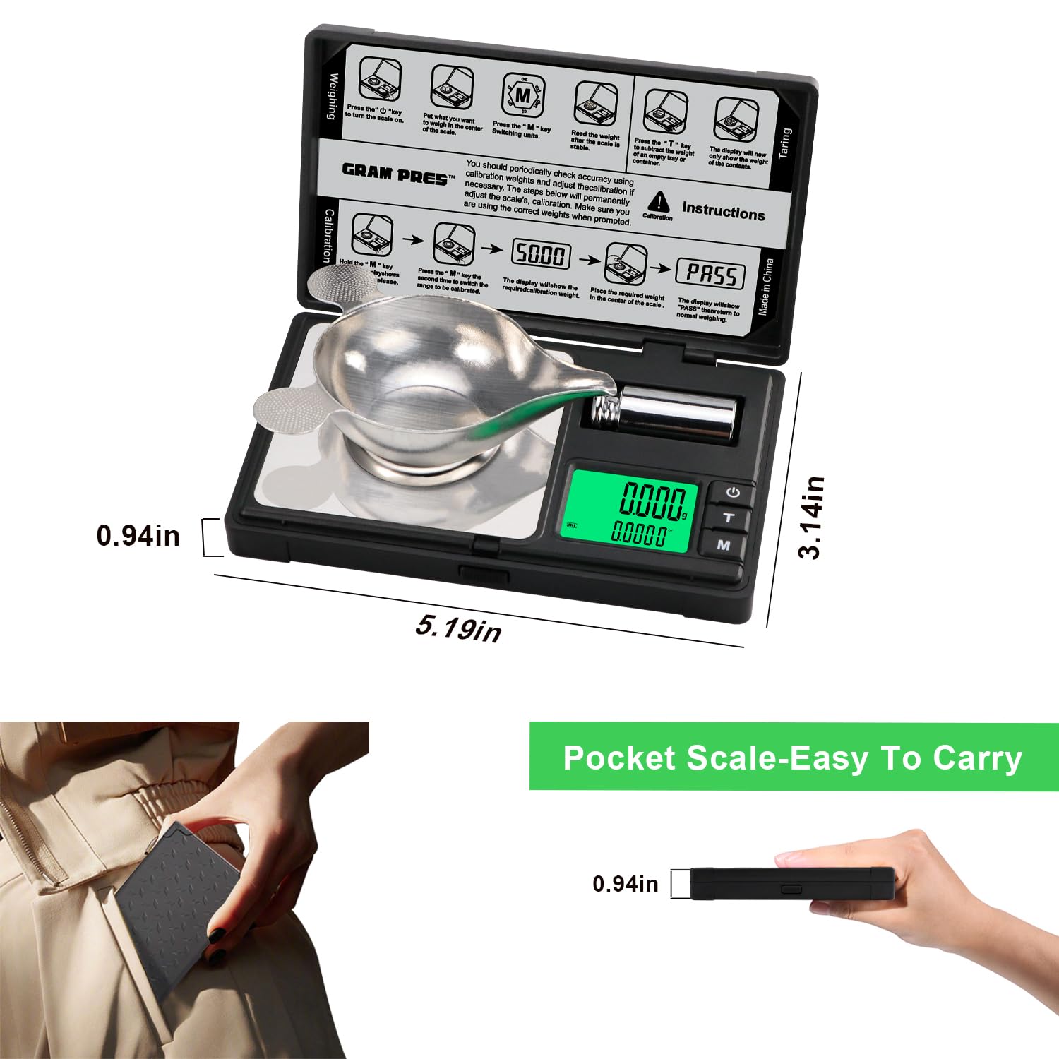 Thumbnail 4 de GRAM PRES High Precision Milligram Scale: 50g/0.001g with Cal Weight, Tweezers, Tray and Scoop