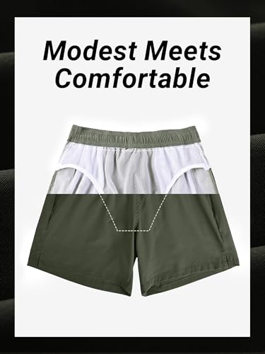 Detalle de Arcweg Bañador Hombre Pantalones Cortos con Malla y Forro Elástico — Secado Rápido, Banda Ajustable y Bolsillos con Cremallera (Verde, EU M)