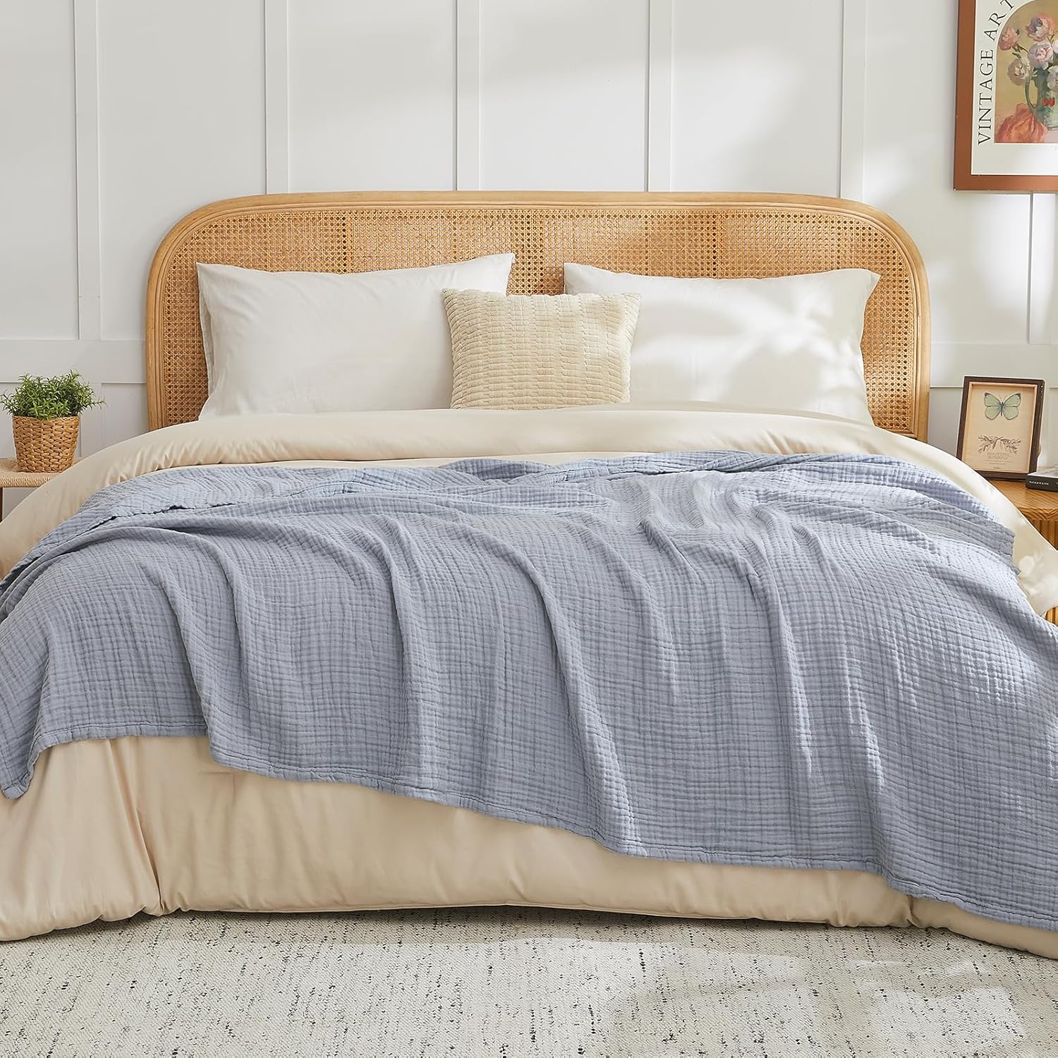 Thumbnail 3 de EMME Musselin-Decke für Erwachsene, 100% Baumwolle, 152 x 203 cm Graublau