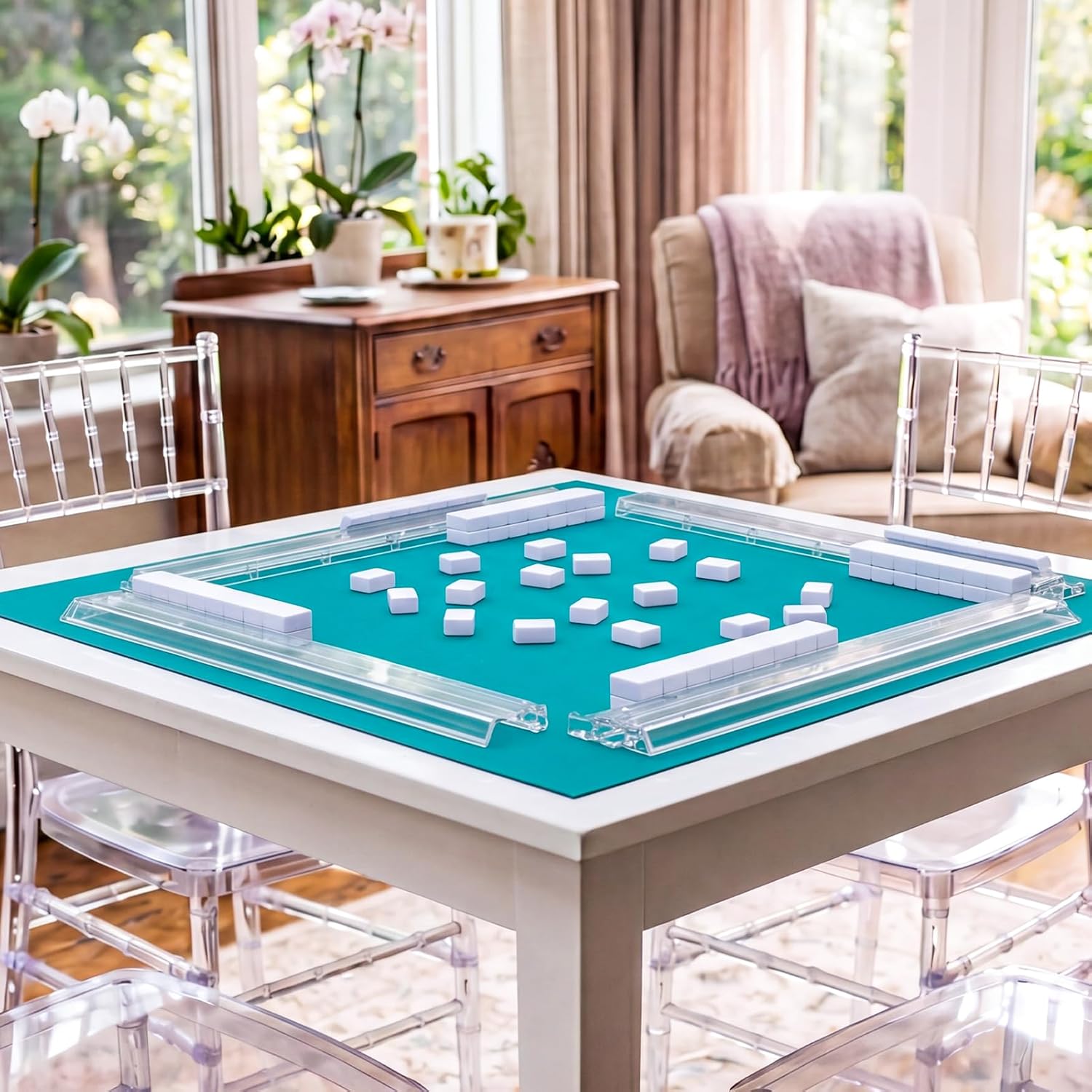 Detalle 2 de GUSTARIA Mahjong All-in-One Tile Rack & Pusher: White, Set of 4