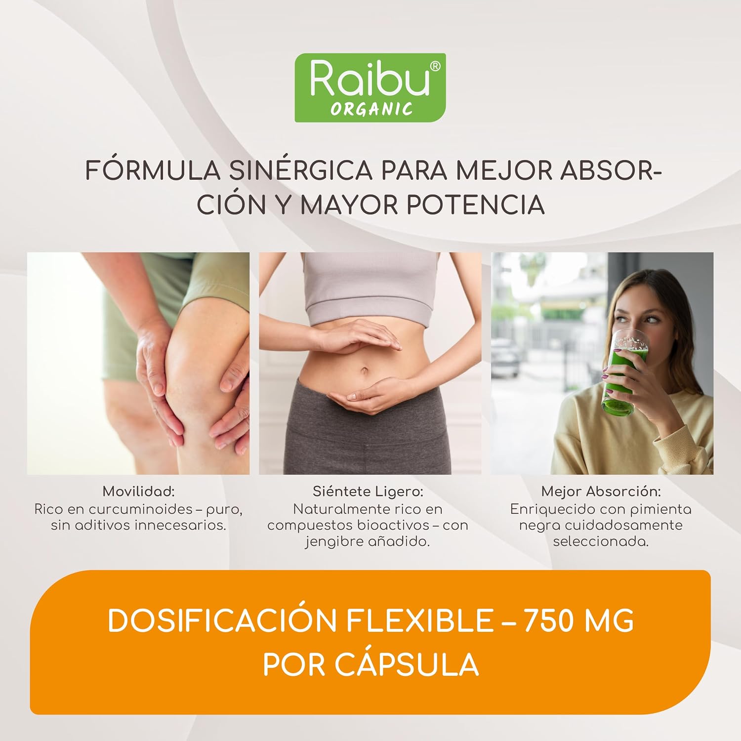 Detalle 2 de Raibu Curcuma 1500mg con jengibre y pimienta