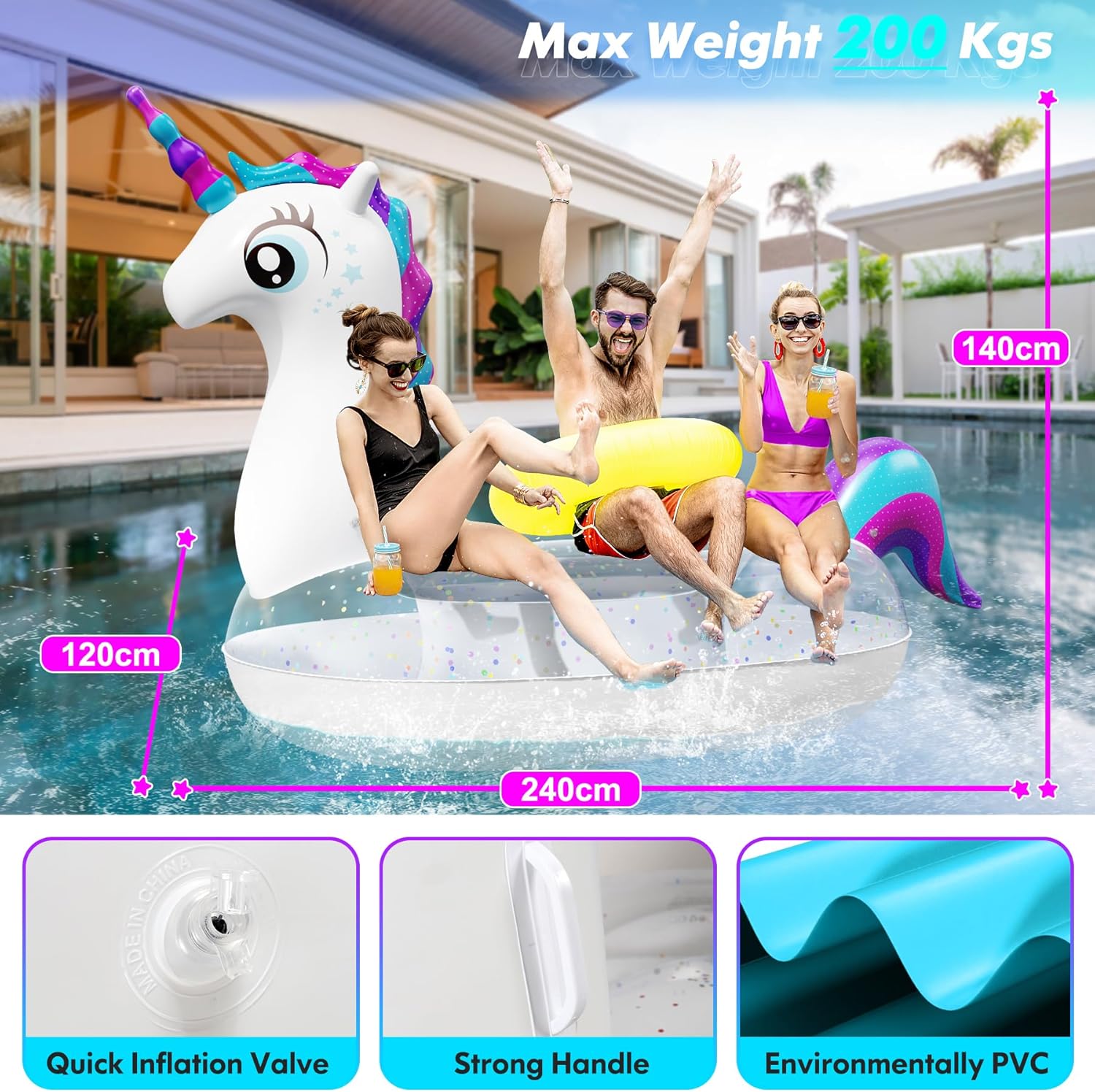 Thumbnail 2 de Subtail Bouée Piscine Licorne – Matelas gonflable XL pour adulte