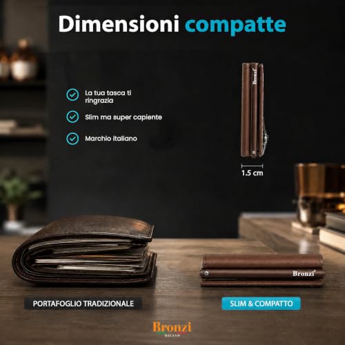 Detalle de Bronzi portafoglio portacarte slim in similpelle, RFID, marrone testa di moro