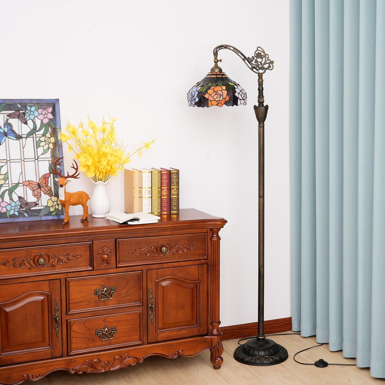 Thumbnail 6 de Blivuself Tiffany style rose floor lamp with stained glass effect, adjustable angle