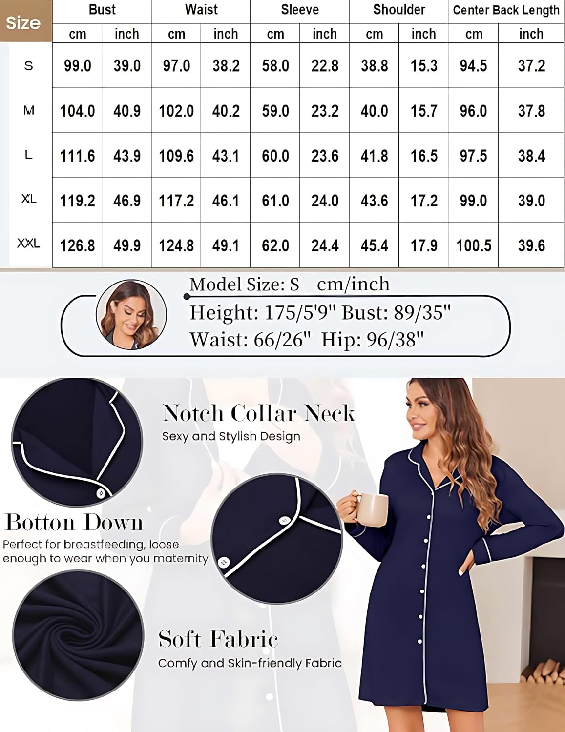Thumbnail 5 de Ekouaer Camicia da Notte Donna Invernale Manica Lunga S-XXL