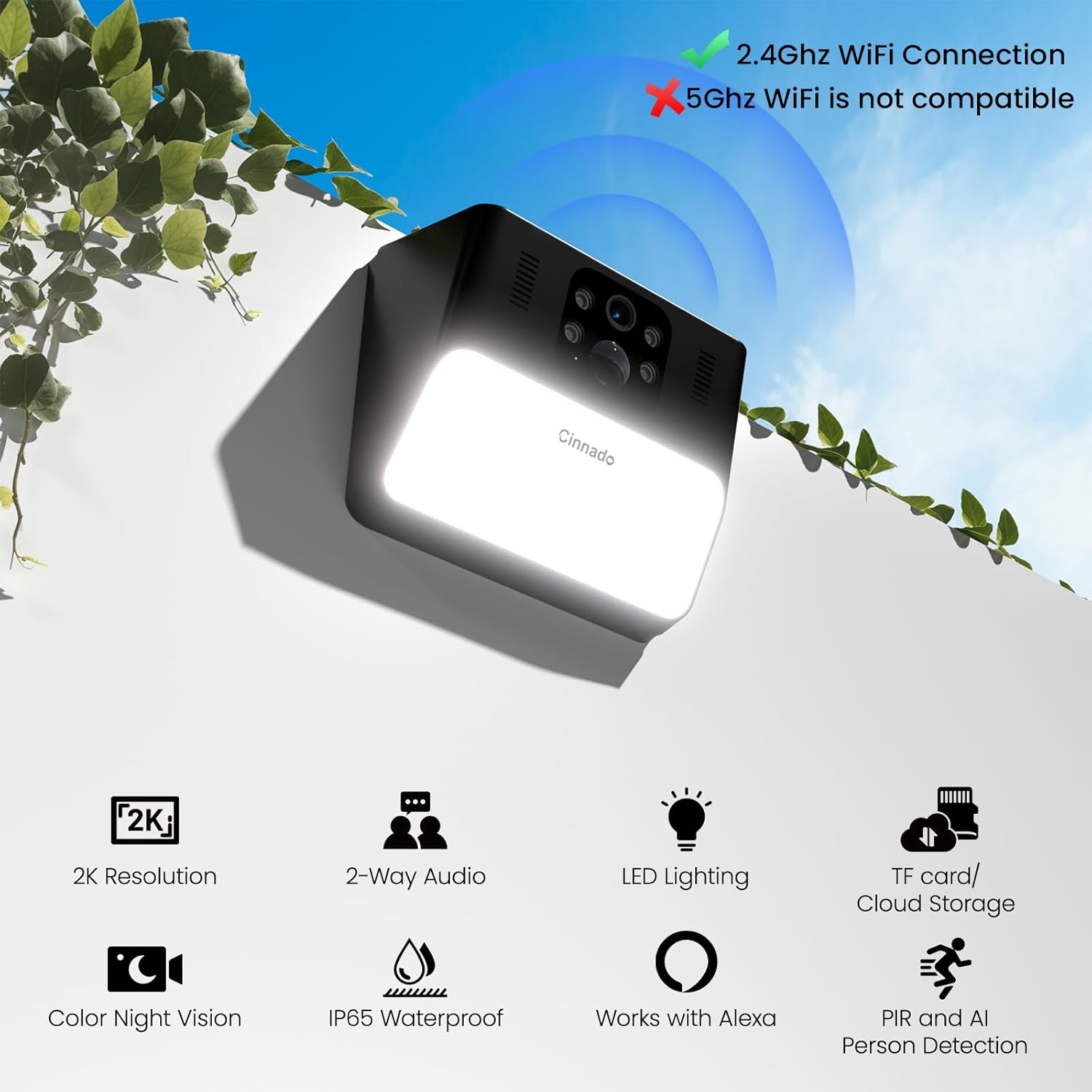 Thumbnail 1 de Cinnado Solar Security Wall Light Camera with 2K CCTV, Wireless Outdoor Battery Pow red & PIR Detection