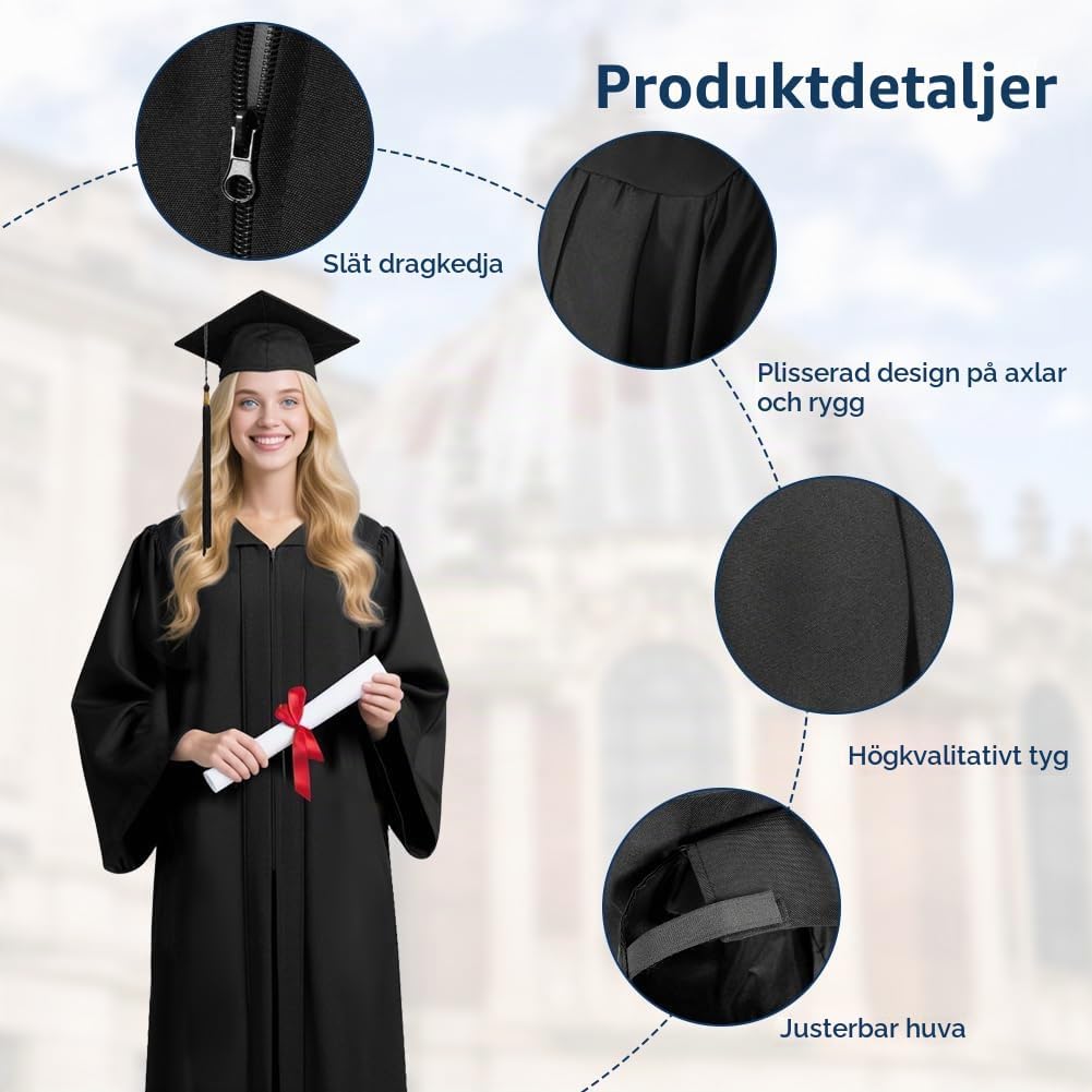 Thumbnail 2 de AUYAO examensset för vuxna med examensrock och justerbar mössa