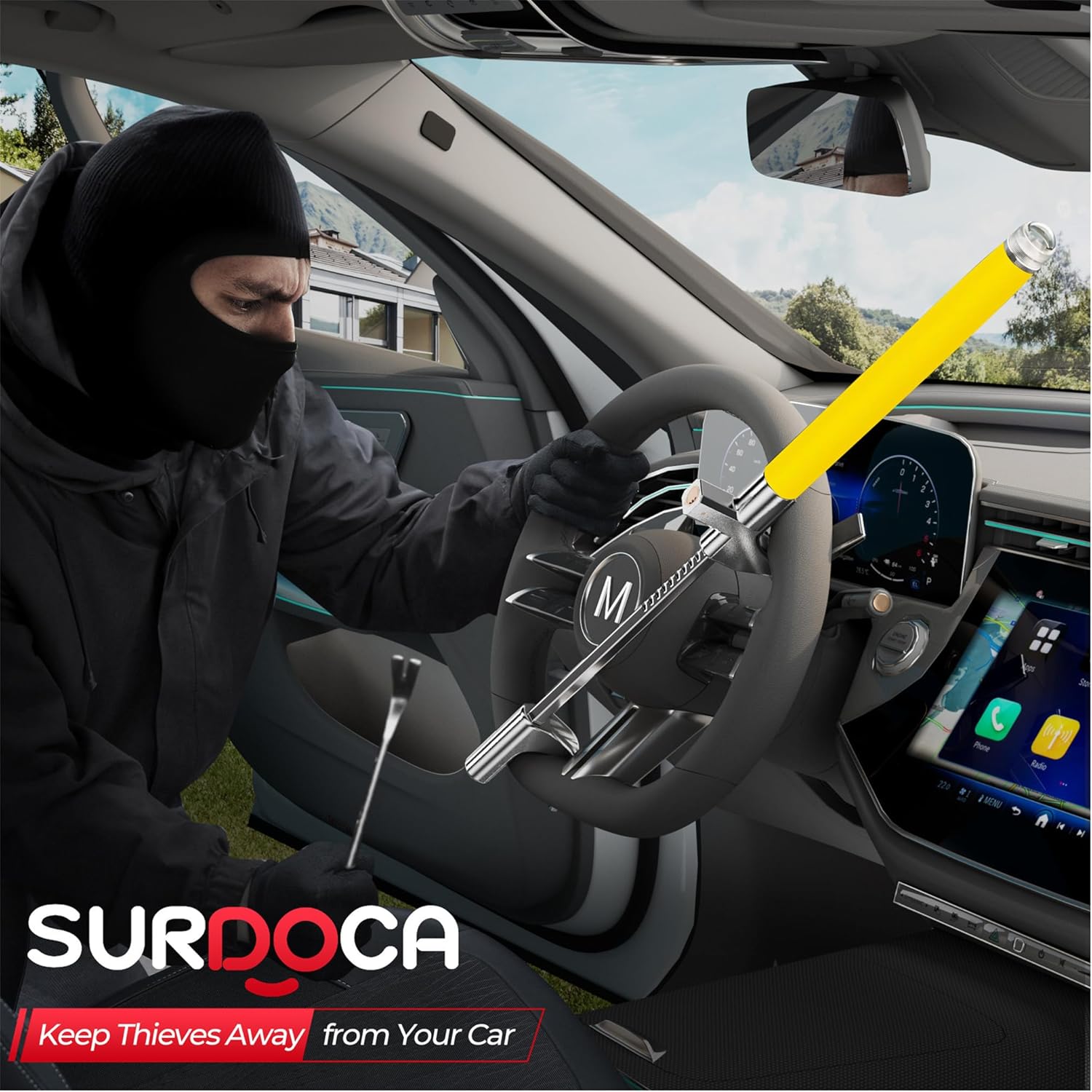Thumbnail 1 de SURDOCA Multifunction Steering Wheel Lock – High Security Anti Theft with Window Breaker