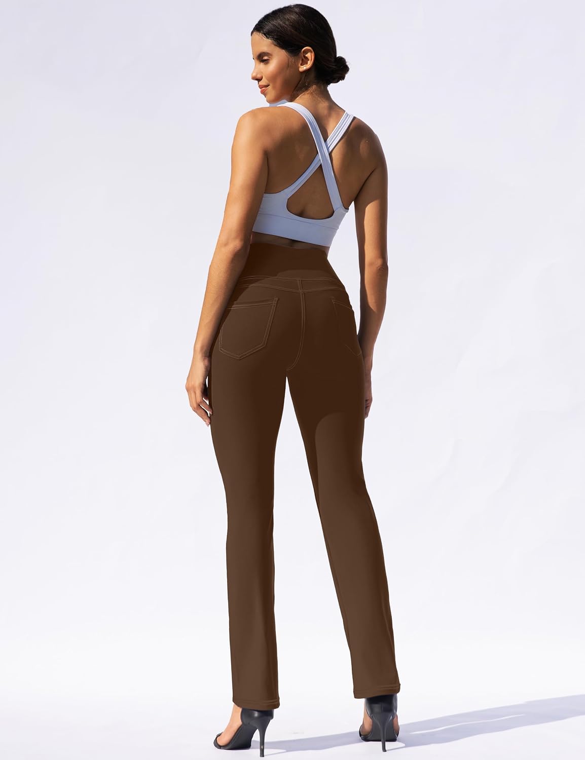 Detalle de VOOVEEYA Women's High-Waisted Straight-Leg Yoga Leggings with Pockets