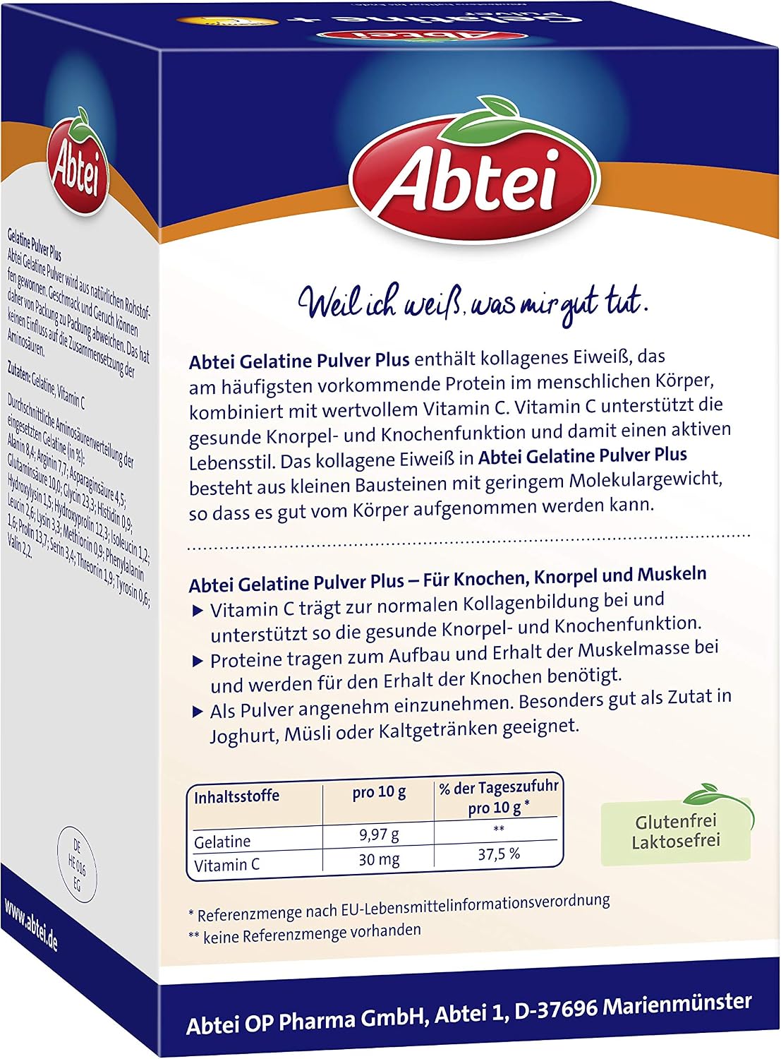 Detalle de Abtei Gelatine Pulver Plus – Reine Gelatine mit Vitamin C, 4 x 100 g Vorratspack (40 Portionen)