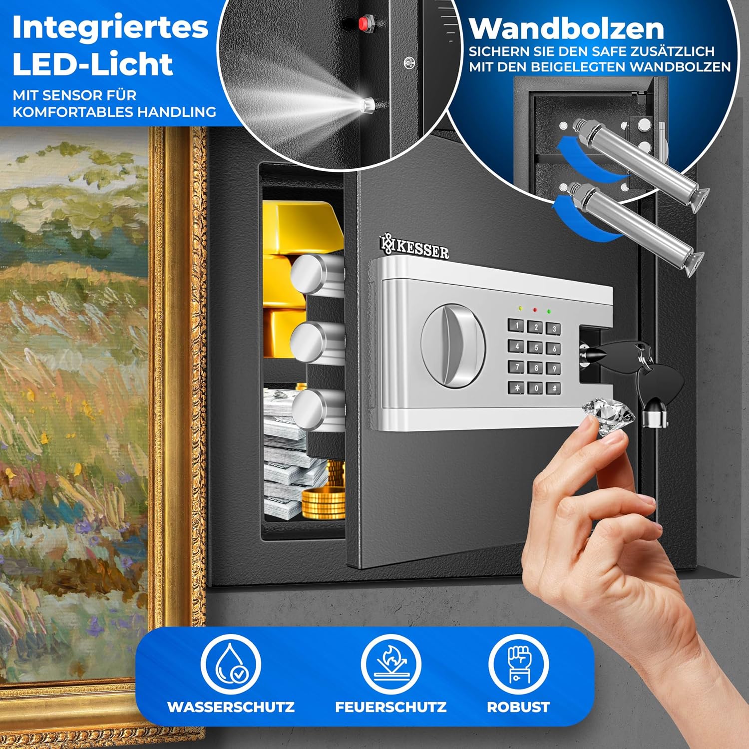 Thumbnail 3 de KESSER® Elektronischer Tresor (35×25×25 cm) mit Batteriebox, Innenbeleuchtung und Doppelbolzenverriegelung