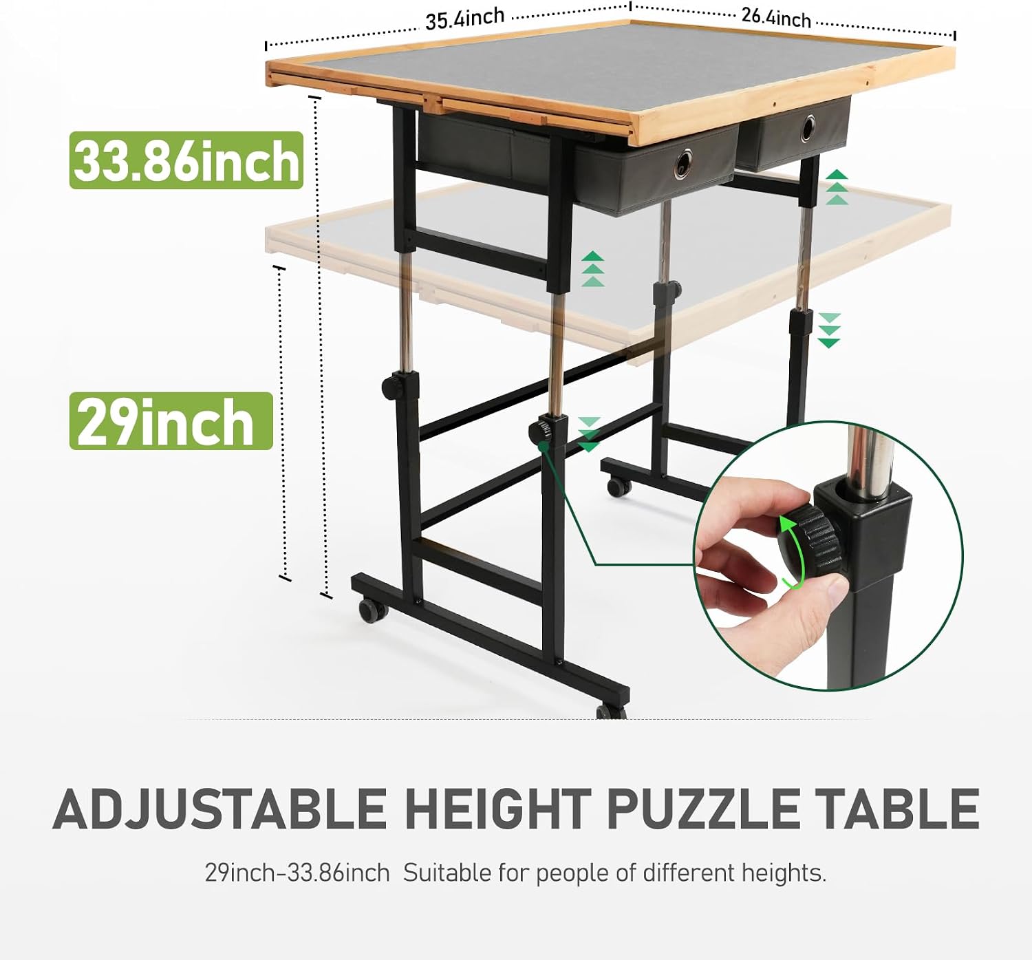 Detalle de BuilderButler 1500-Piece Puzzle Table with Wheels, Adjustable Height & 45° Tilt, Drawers and Cover