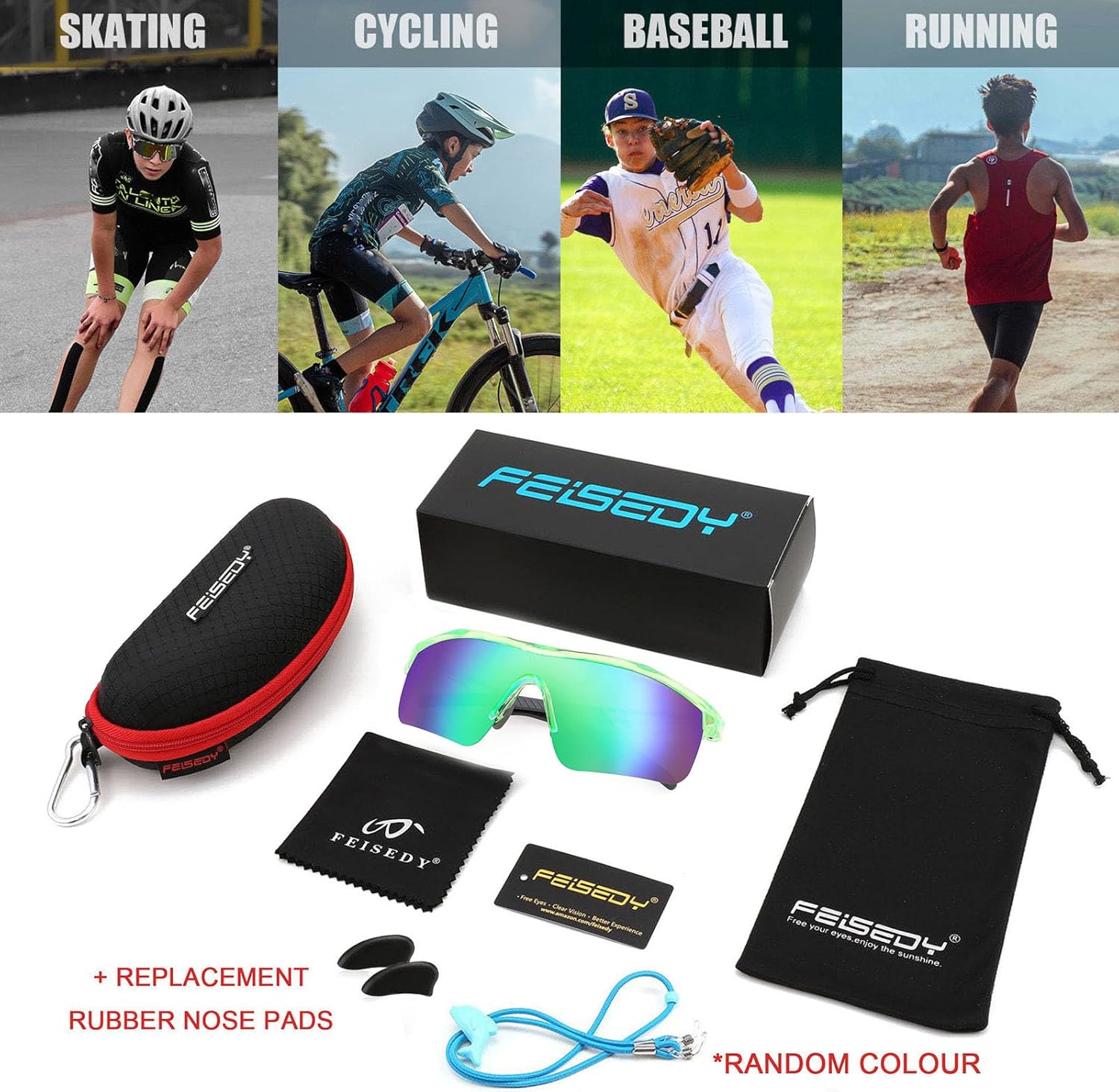 Thumbnail 4 de FEISEDY Occhiali da Sole Sportivi Polarizzati per Bambini 5–12 Anni, Montatura TR90 e Protezione UV400