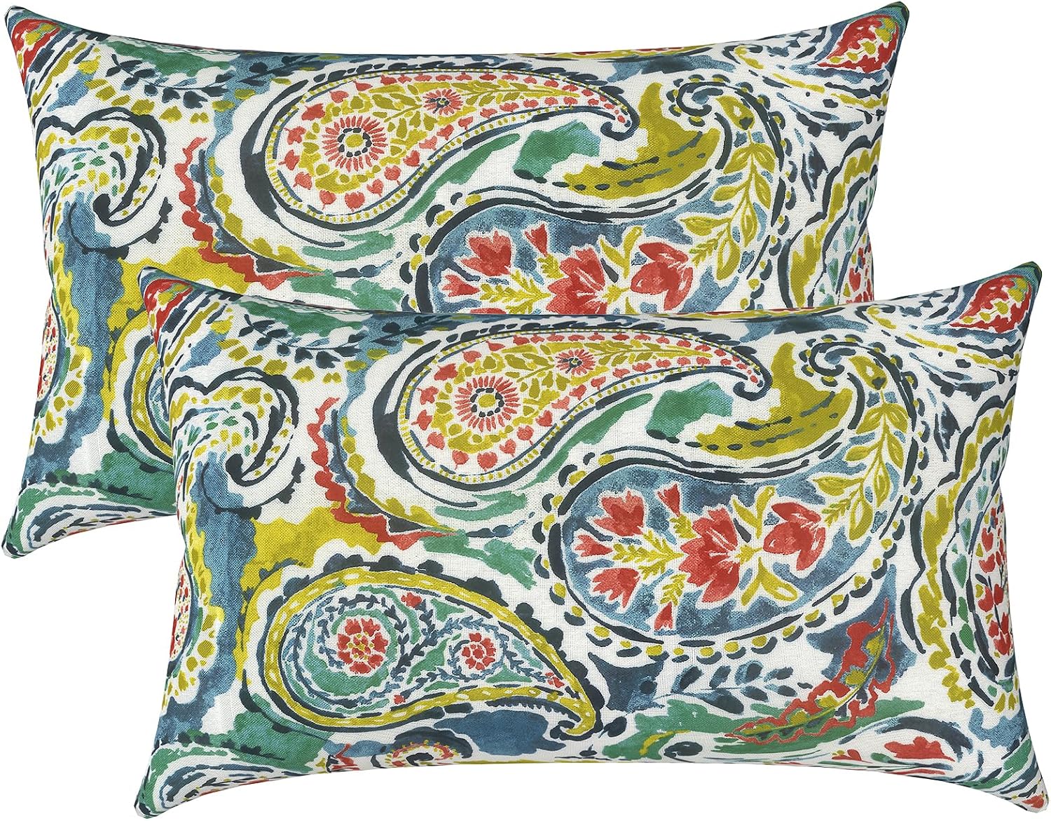 Detalle de LVTXIII Paradise Paisley Outdoor Lumbar Pillow Covers, Set of 2, 12" x 20