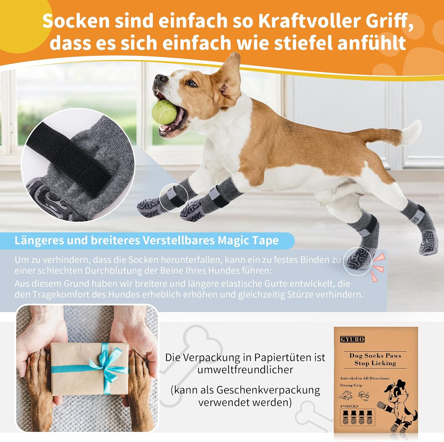 Thumbnail 3 de GYURO 2 Paar Hundesocken rutschfest, Grau, XS