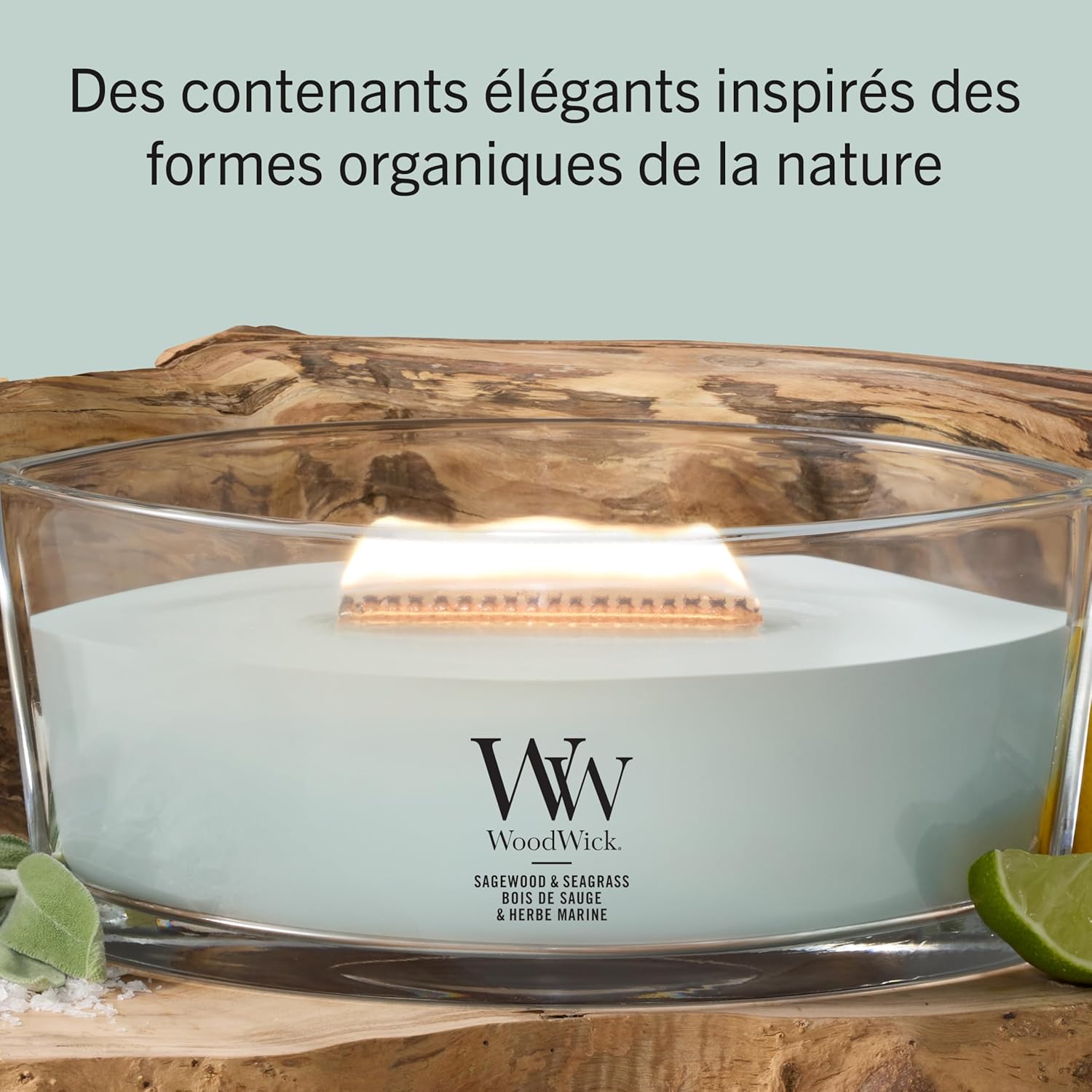 Detalle 2 de WoodWick Bougie parfumée Ellipse Sagewood & Seagrass – 453 g