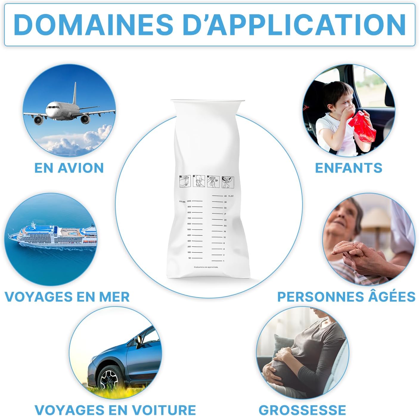 Detalle 2 de Lot de 25 sacs à vomir ARNOMED 2000 ml avec anneau (LDPE étanches)
