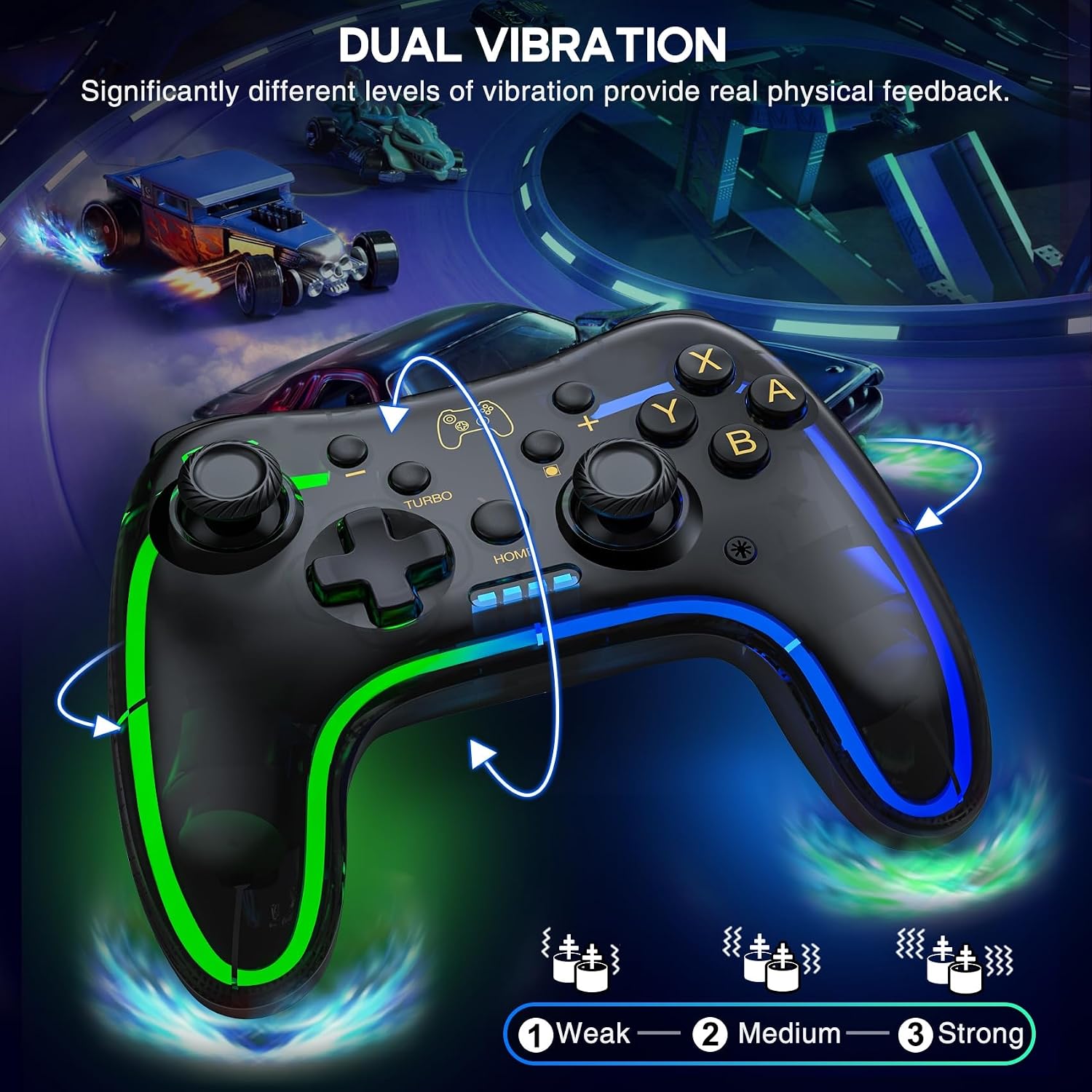 Detalle de ELISWEEN Wireless Switch Controller with RGB Lighting, Turbo and Adjustable Vibration