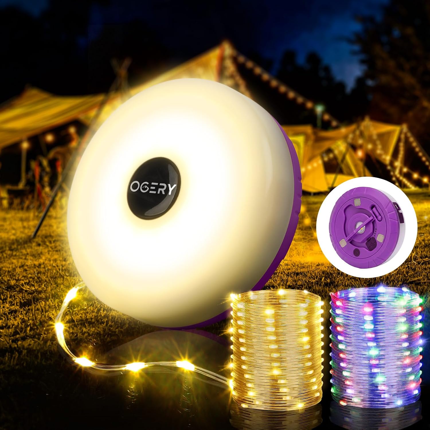 Detalle de OGERY Camping String Lights: 32.8ft 4-in-1 USB Rechargeable Tent Lights