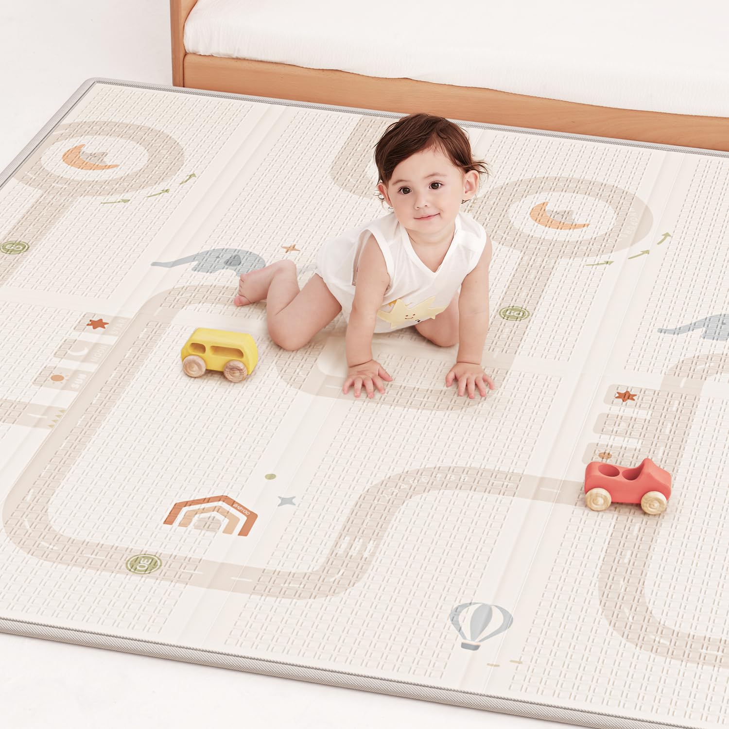 Detalle de BG-BABYGO Krabbelmatte & Spielmatte für Babys – Faltbare, wasserdichte Schaumstoffmatte (Elephant, 147 × 175 cm, 1 cm)