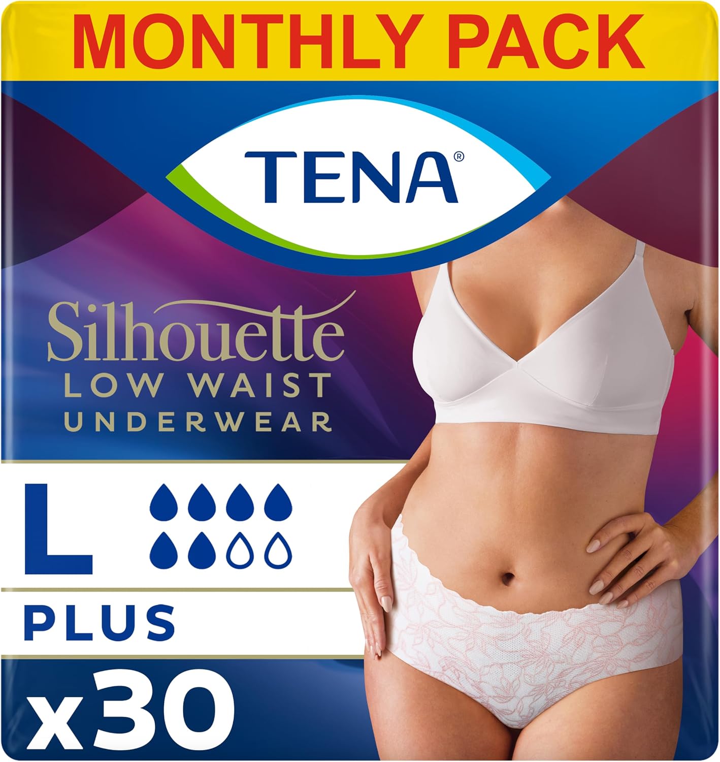 Detalle de TENA Silhouette Plus Low Waist Incontinence Pants (30 pairs) for Women – Large, 95–125 cm