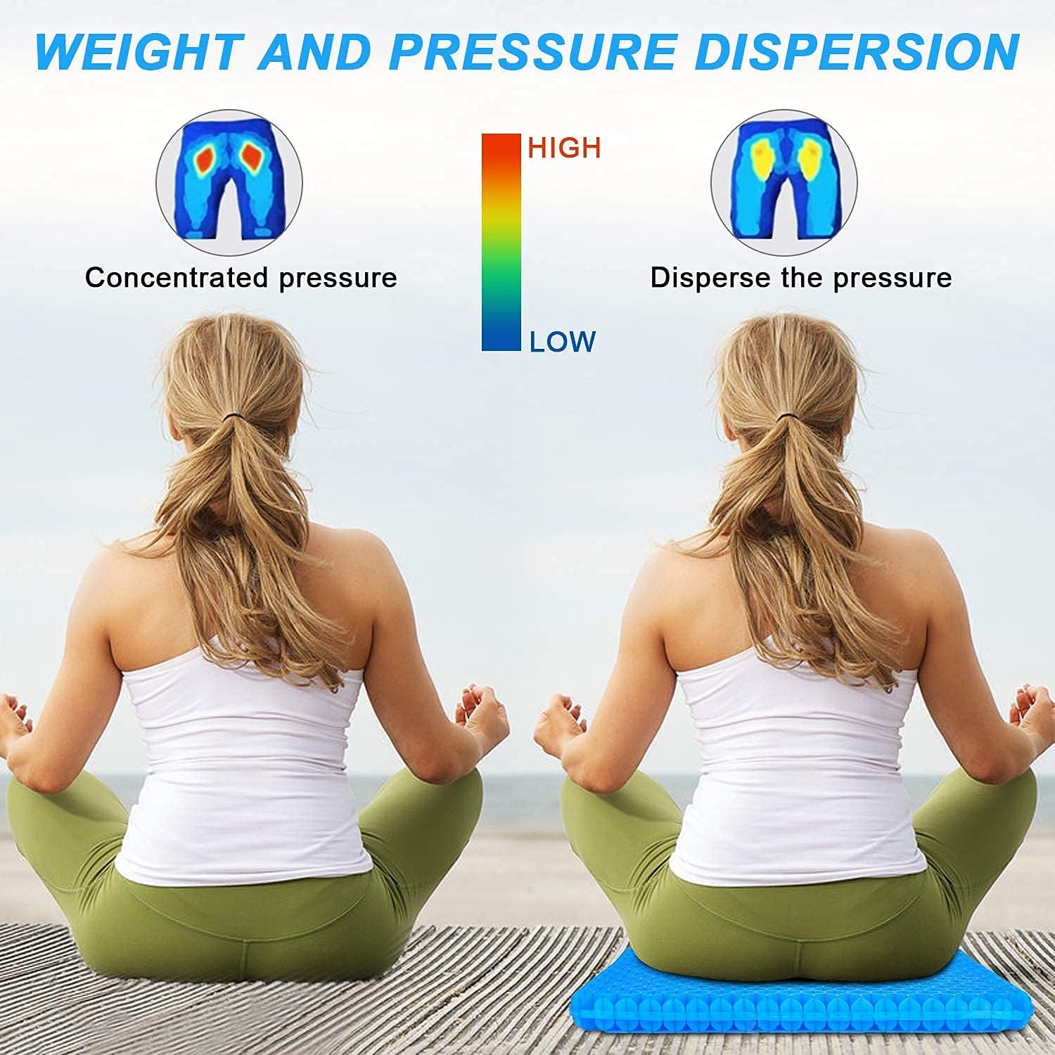 Thumbnail 6 de 2022 NewLarge Gel Seat Cushion with Honeycomb Design: Double Thick Gel for Pain Relief