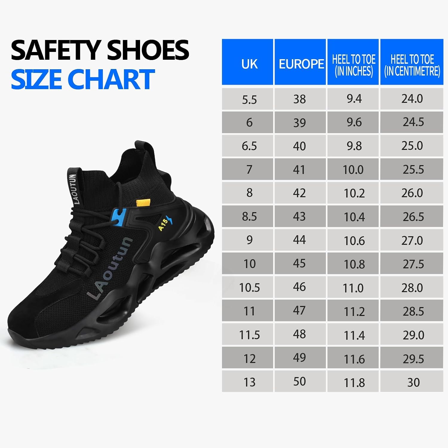 Detalle de LAoutun Safety Trainers: Comfortable Steel Toe Cap Trainers for Men