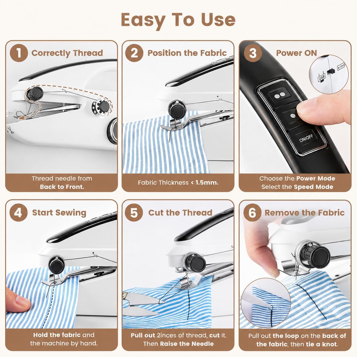 Thumbnail 6 de CINAMON Handheld Sewing Machine: A compact, dual‑power helper for quick mends and small projects
