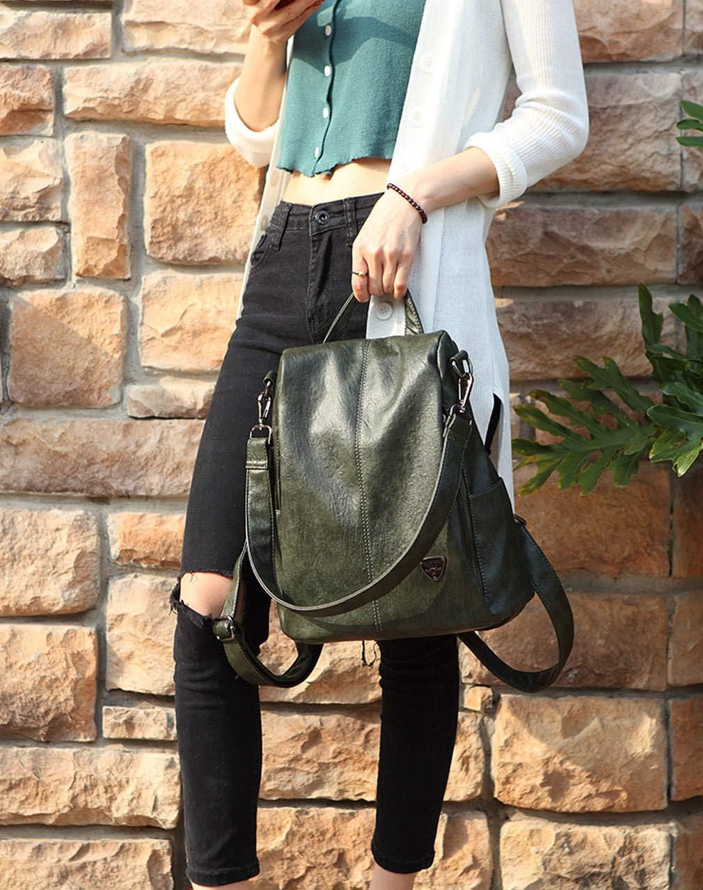 Thumbnail 1 de BUKESIYI Donna Zaino Elegante Verde in PU Pelle 2024 – Zainetto 3-in-1 con Tracolla