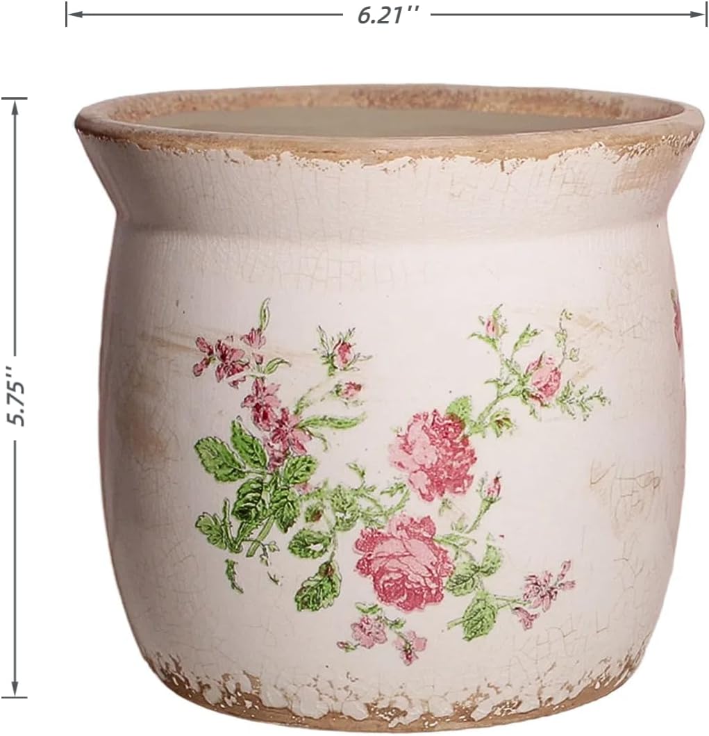Detalle de Xiaan Jiaju Floral Ceramic Planter with Drainage Hole and Crackle-Glaze Finish