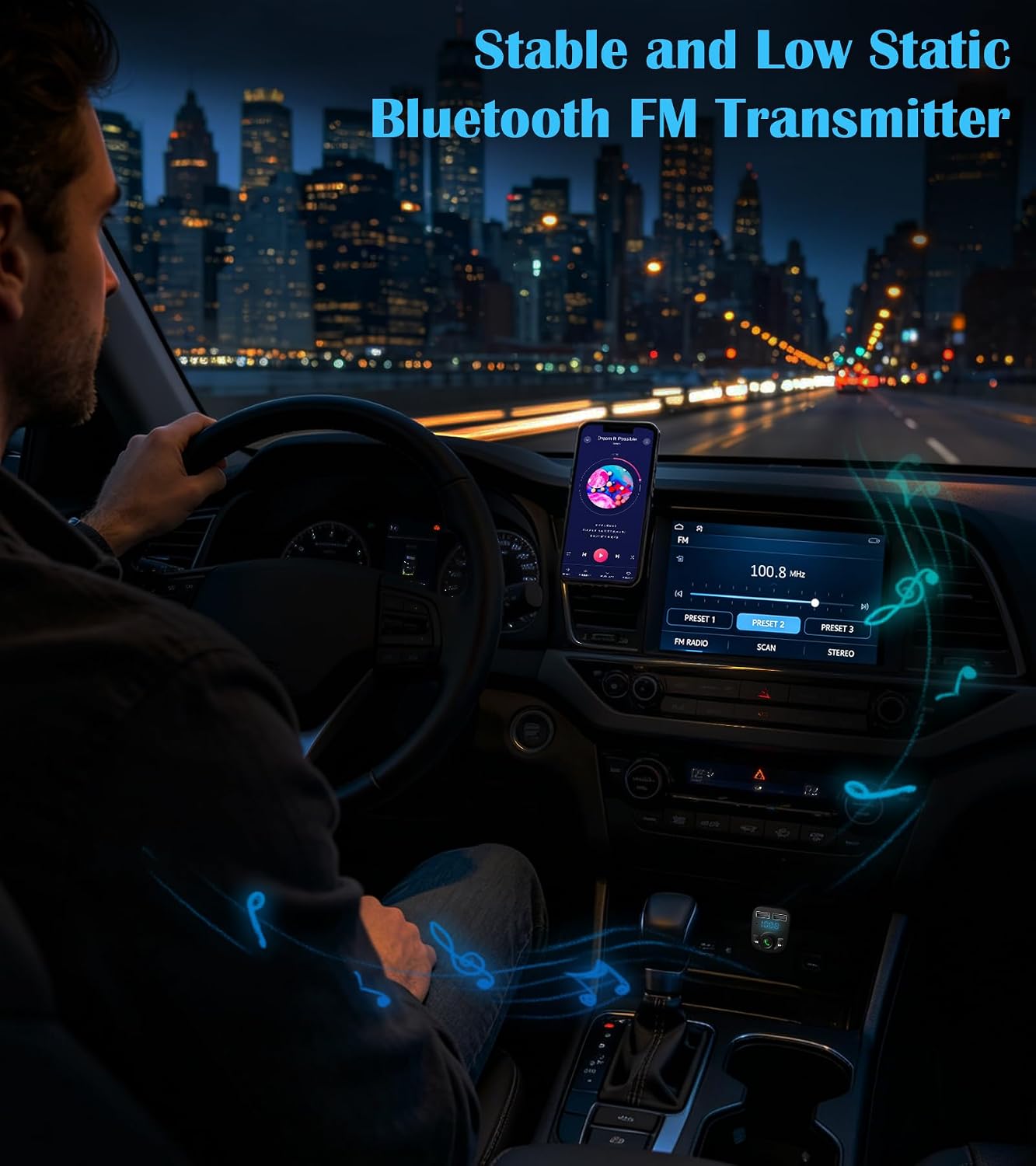 Detalle 2 de LIHAN HY82 Bluetooth 5.3 FM Transmitter with Dual USB Charging and Hands-Free Calls