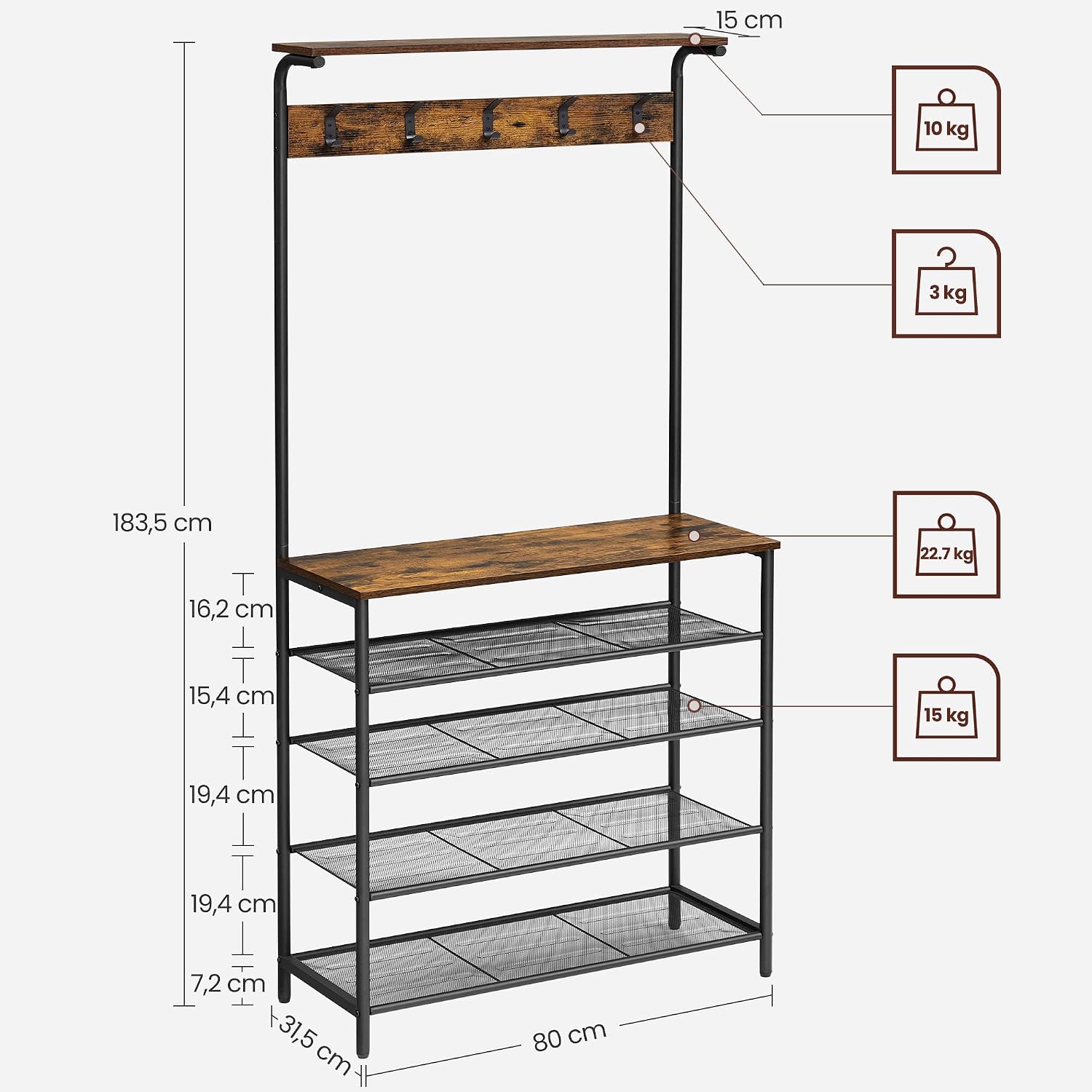 Detalle 2 de VASAGLE Hallway Clothes Rack HSR408B01