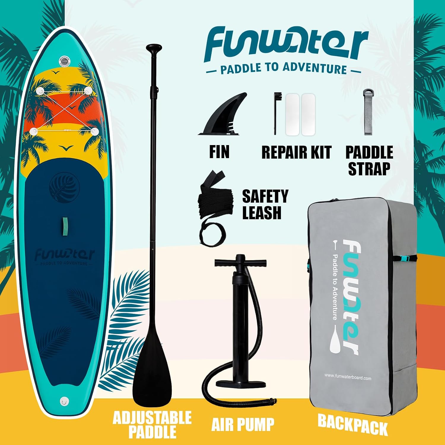 Thumbnail 4 de FunWater Inflatable SUP Board (11 ft / 10'6) — Large, stable, with EVA deck and complete accessories