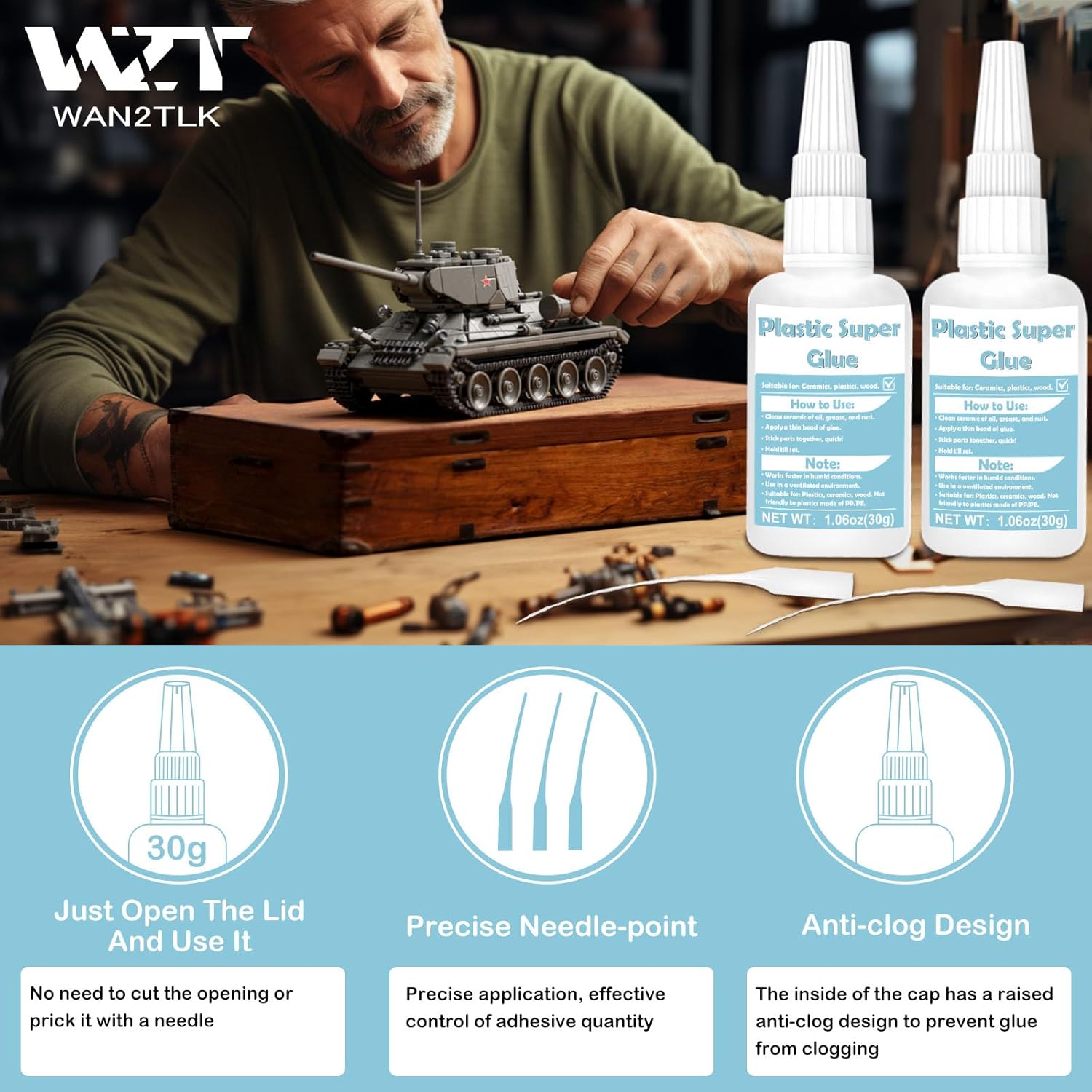 Thumbnail 2 de WAN2TLK Colle Plastique Extra Forte, 60 g – Collage rapide et polyvalent pour plastiques, céramique et bois