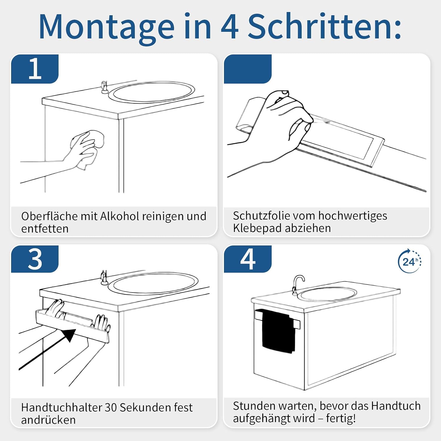 Detalle de BETHOM 40 cm Handtuchstange selbstklebend (schwarz) – Handtuchhalter ohne Bohren für Bad & Küche