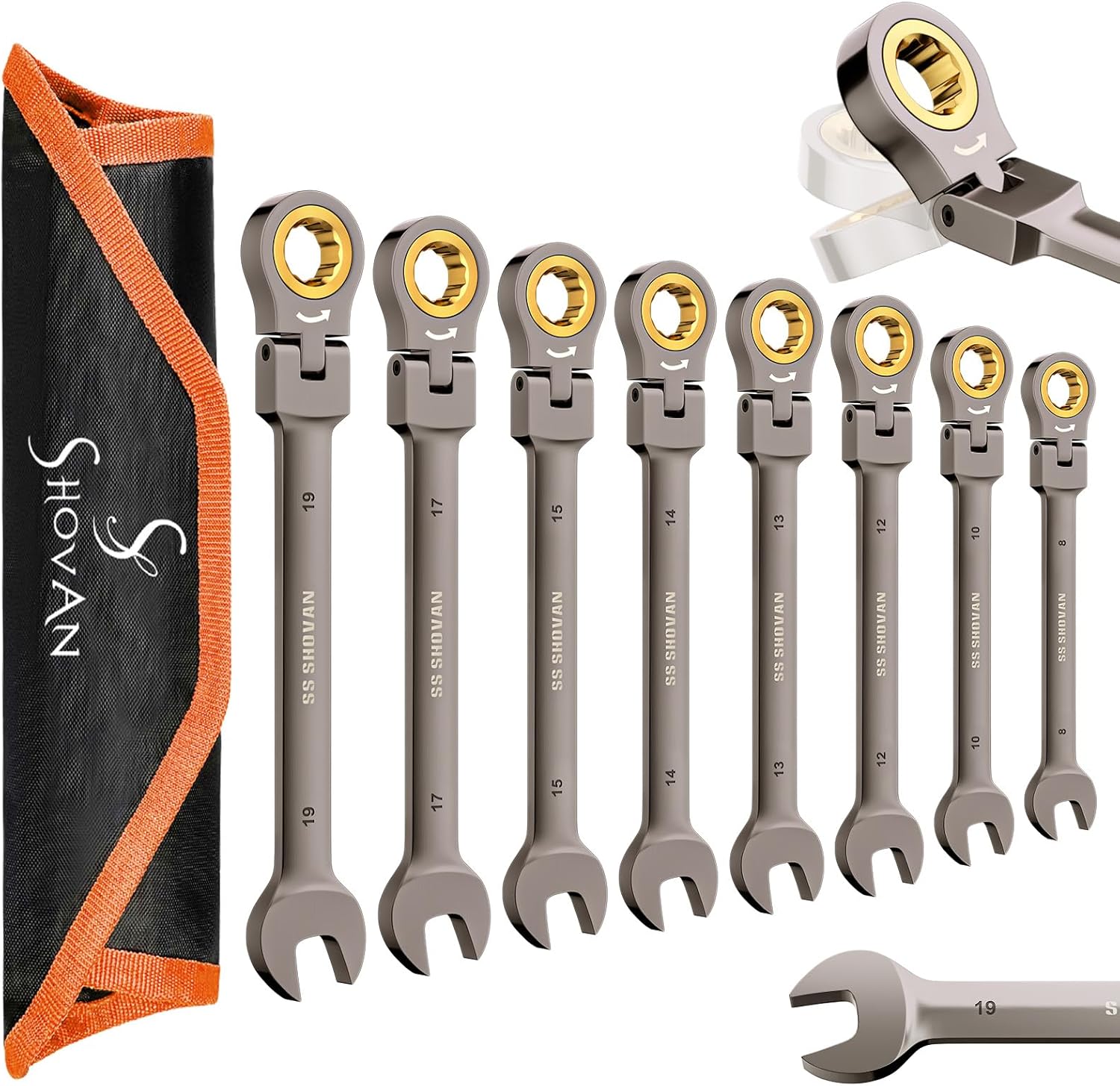 SS Shovan ratchet spanner set 8PCS, 8 to 19mm