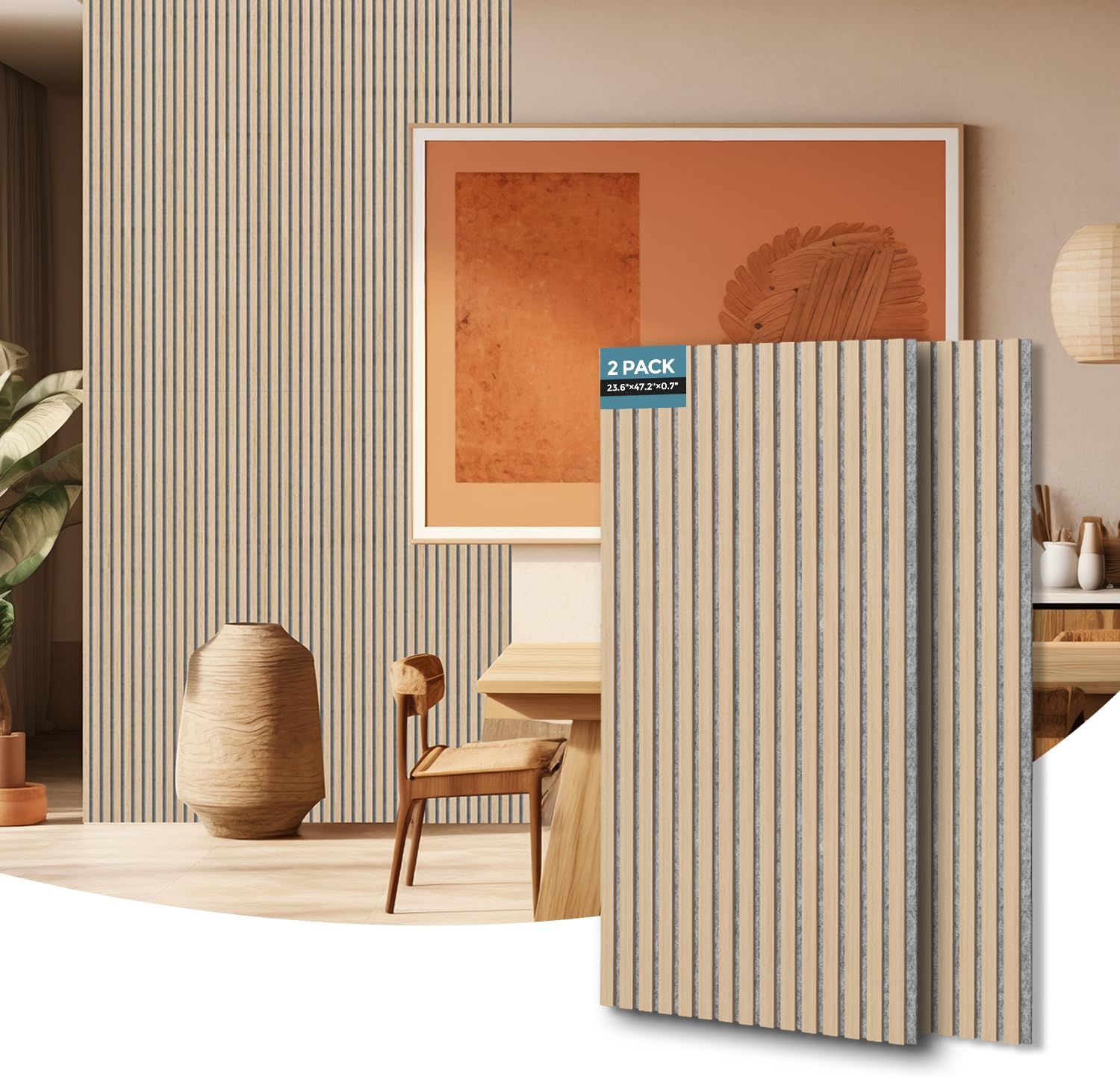 Detalle de AKUMAX 3D01 Wood Slat Acoustic Wall Panels, Classic Oak, 2-Pack, NRC 0.80