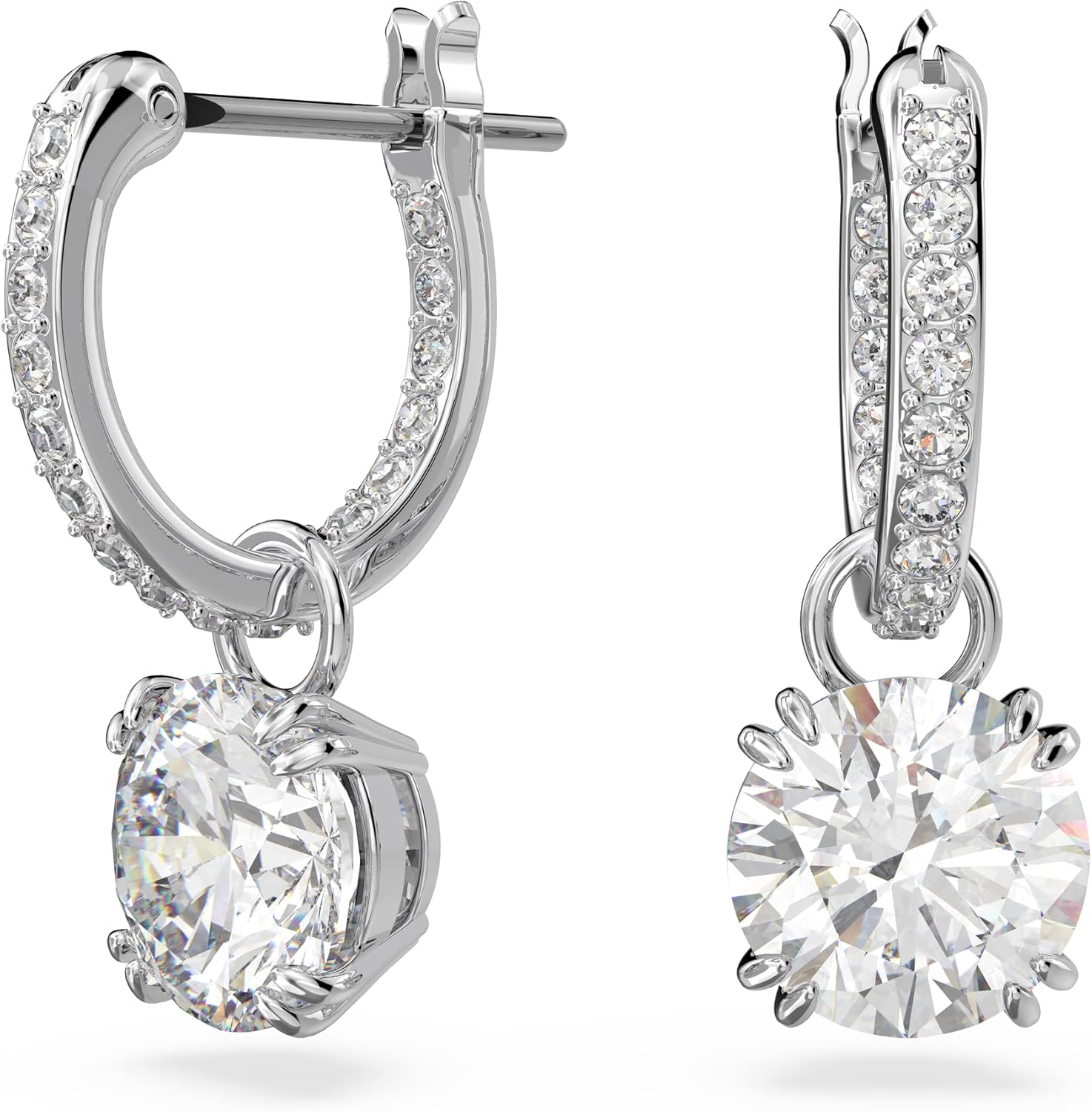 Detalle de Swarovski Stilla Tropfenohrringe Rundschliff Weiß