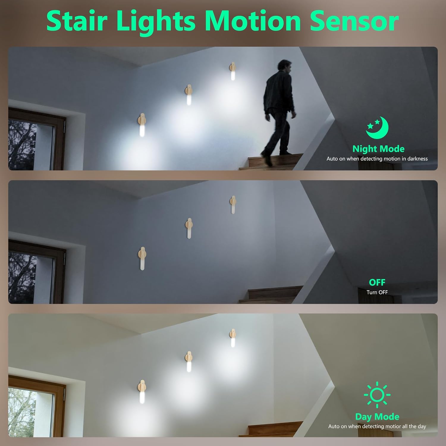 Thumbnail 2 de Toowell 3-Pack Motion Sensor Stair Lights (Rechargeable Wall/Night Lights)
