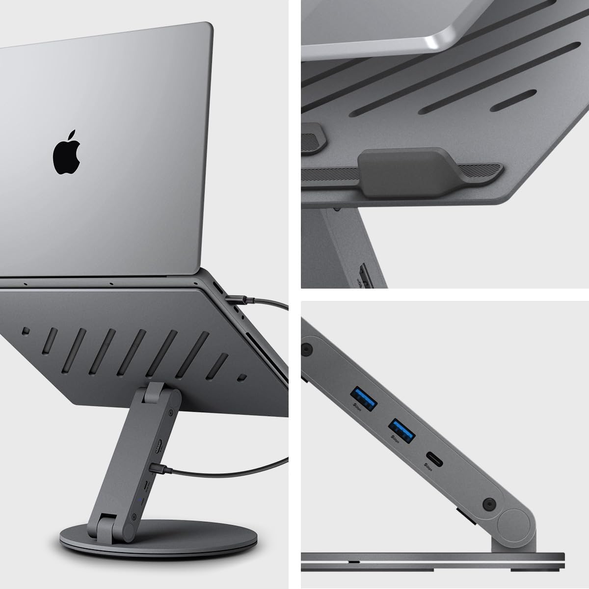 Detalle de Spigen ArcDock Support Ordinateur Portable 6-en-1 : hub USB-C/HDMI 4K60Hz avec station d’accueil