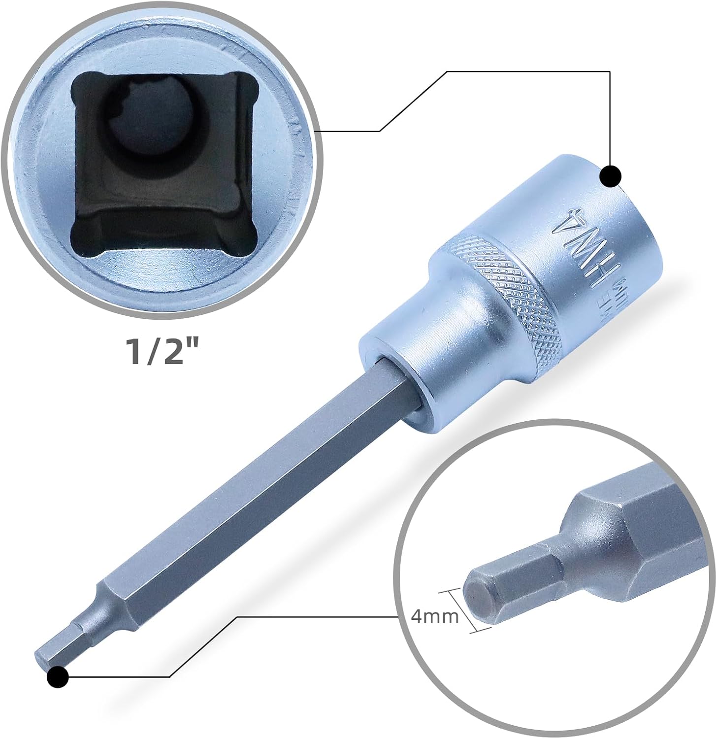 Thumbnail 2 de CCLIFE Innensechskant Einsatz 4mm | 1/2" HEX Bit Socket, 100 mm Länge, CRV